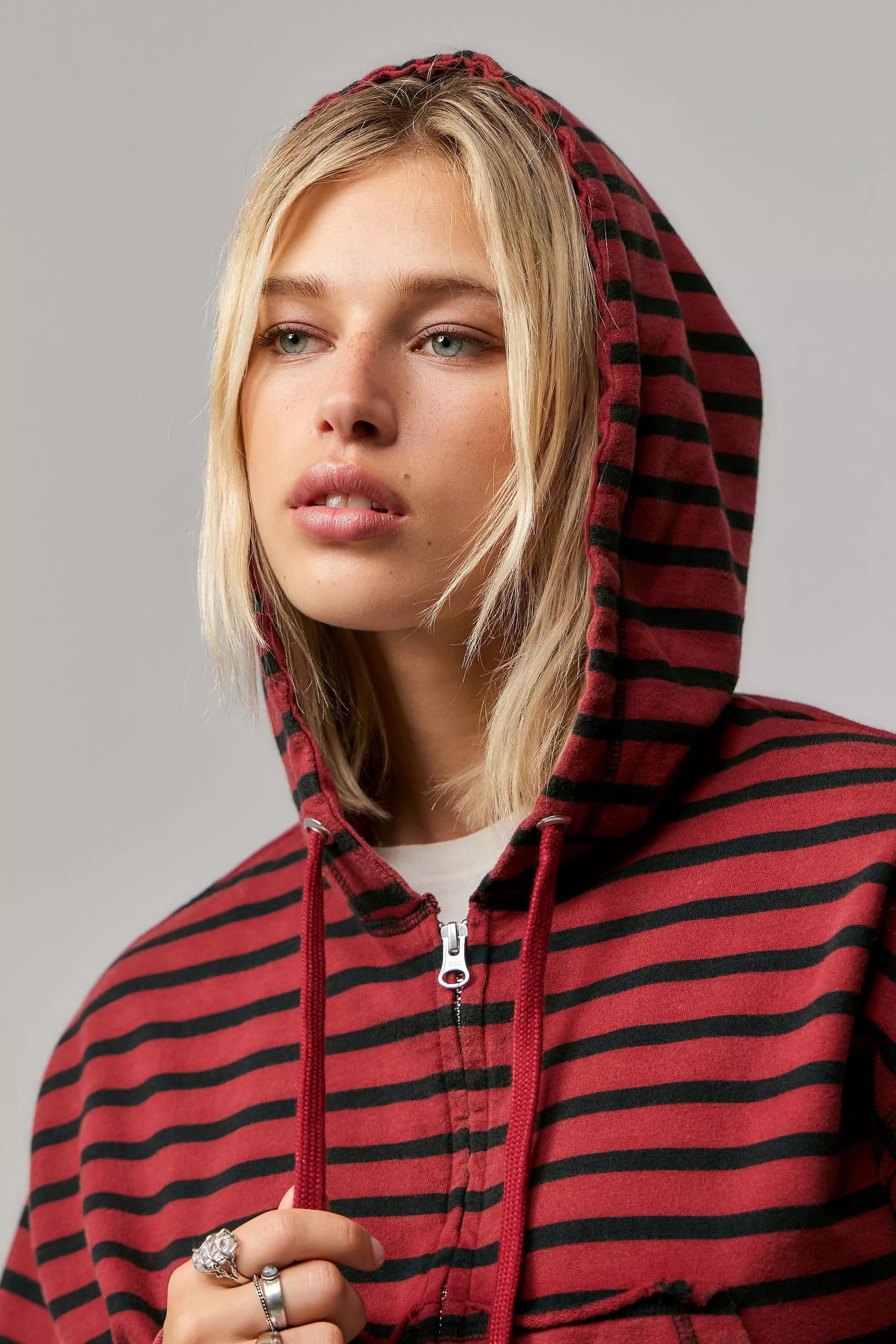 Red Bdg Slouch Stripe Zip-Through Hoodie, , large image number 1