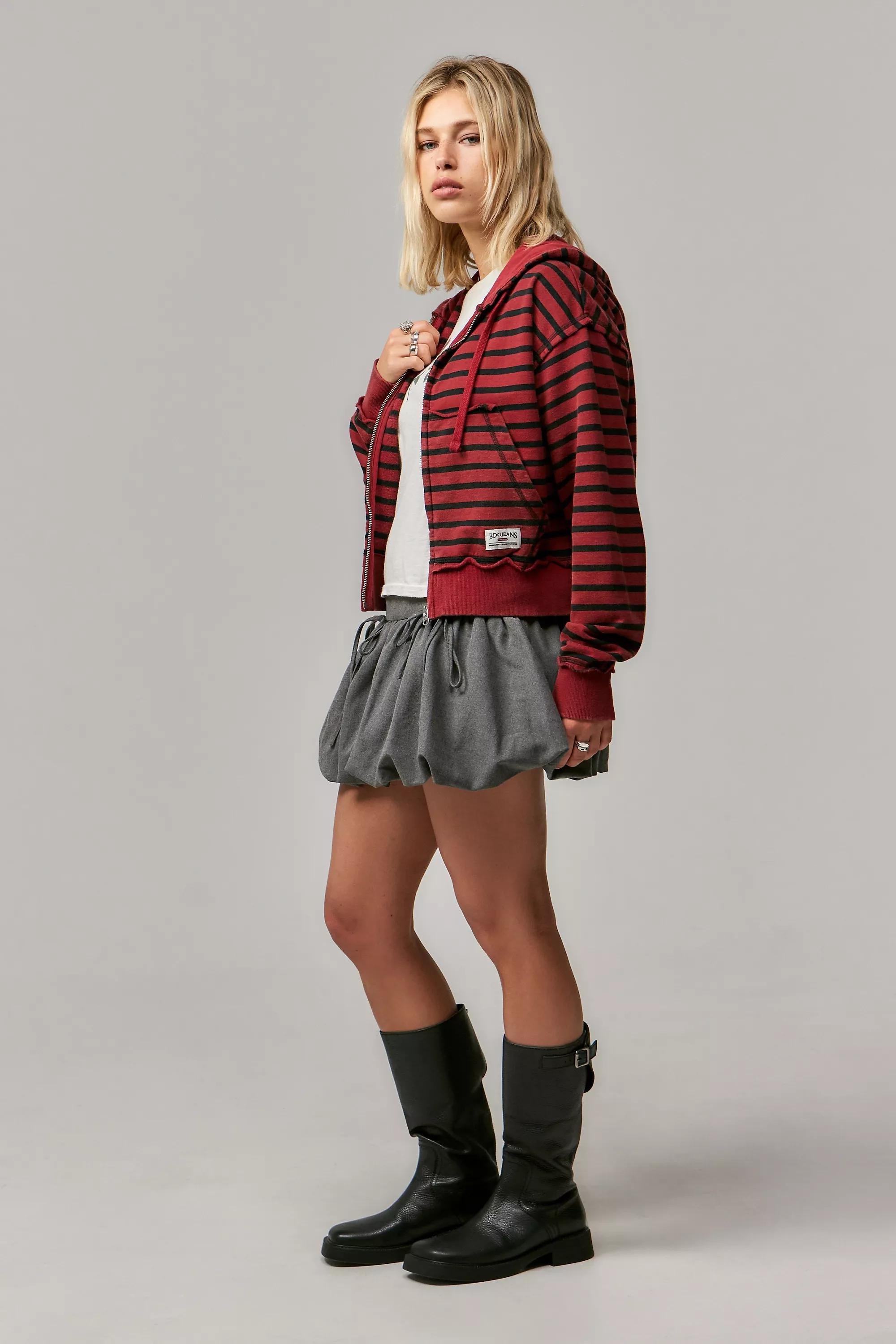 Red Bdg Slouch Stripe Zip-Through Hoodie, , large image number 2