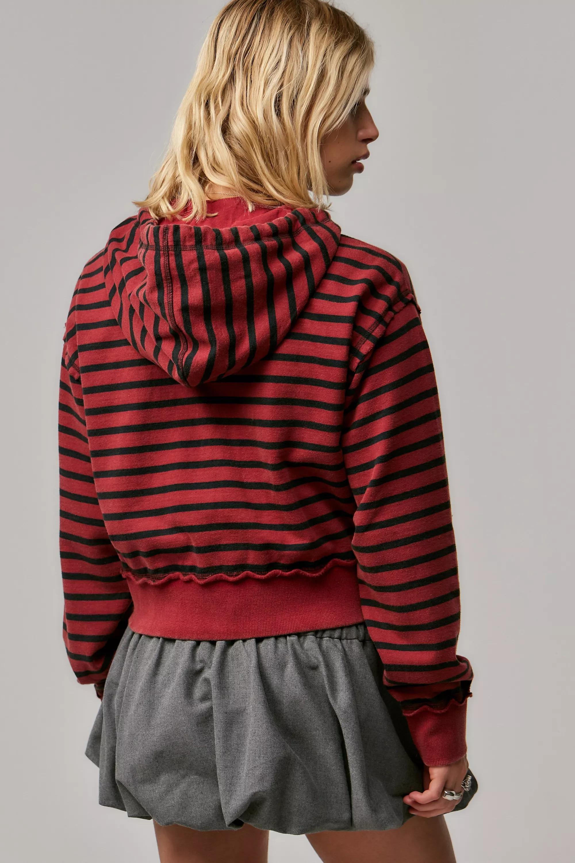 Red Bdg Slouch Stripe Zip-Through Hoodie, , large image number 3