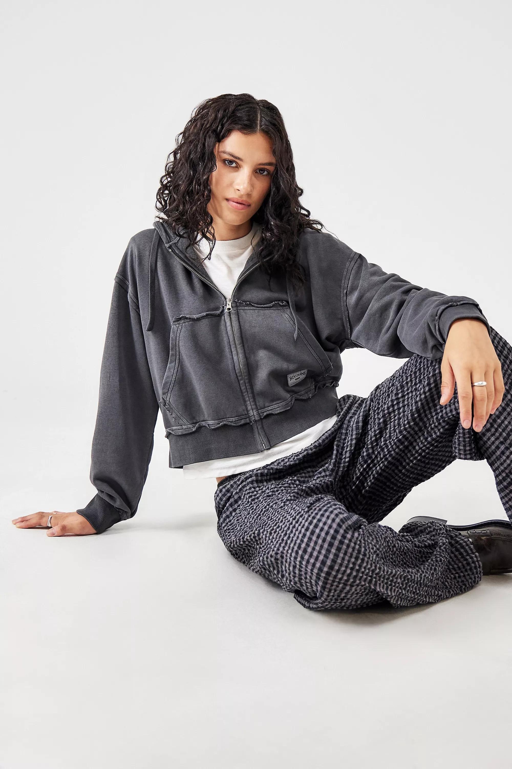 Grey Bdg Charcoal Zip-Through Cropped Hoodie, , large image number 0