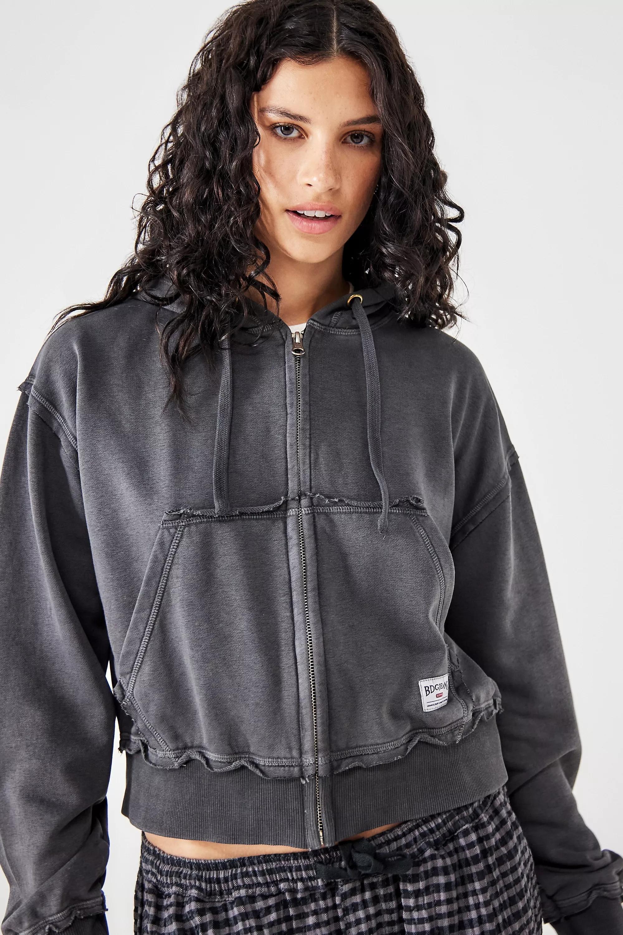 Grey Bdg Charcoal Zip-Through Cropped Hoodie, , large image number 1