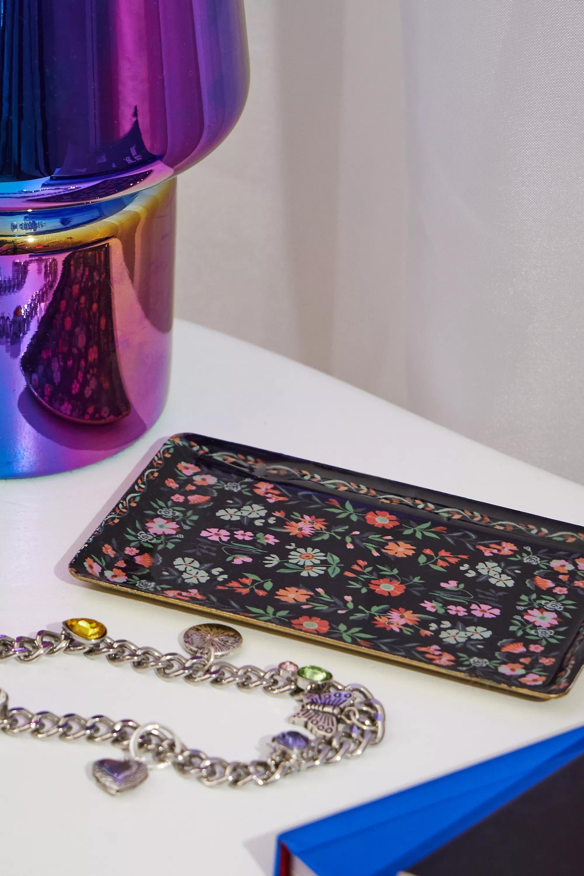 Black Tapestry Floral Trinket Tray, BLK, large image number 0
