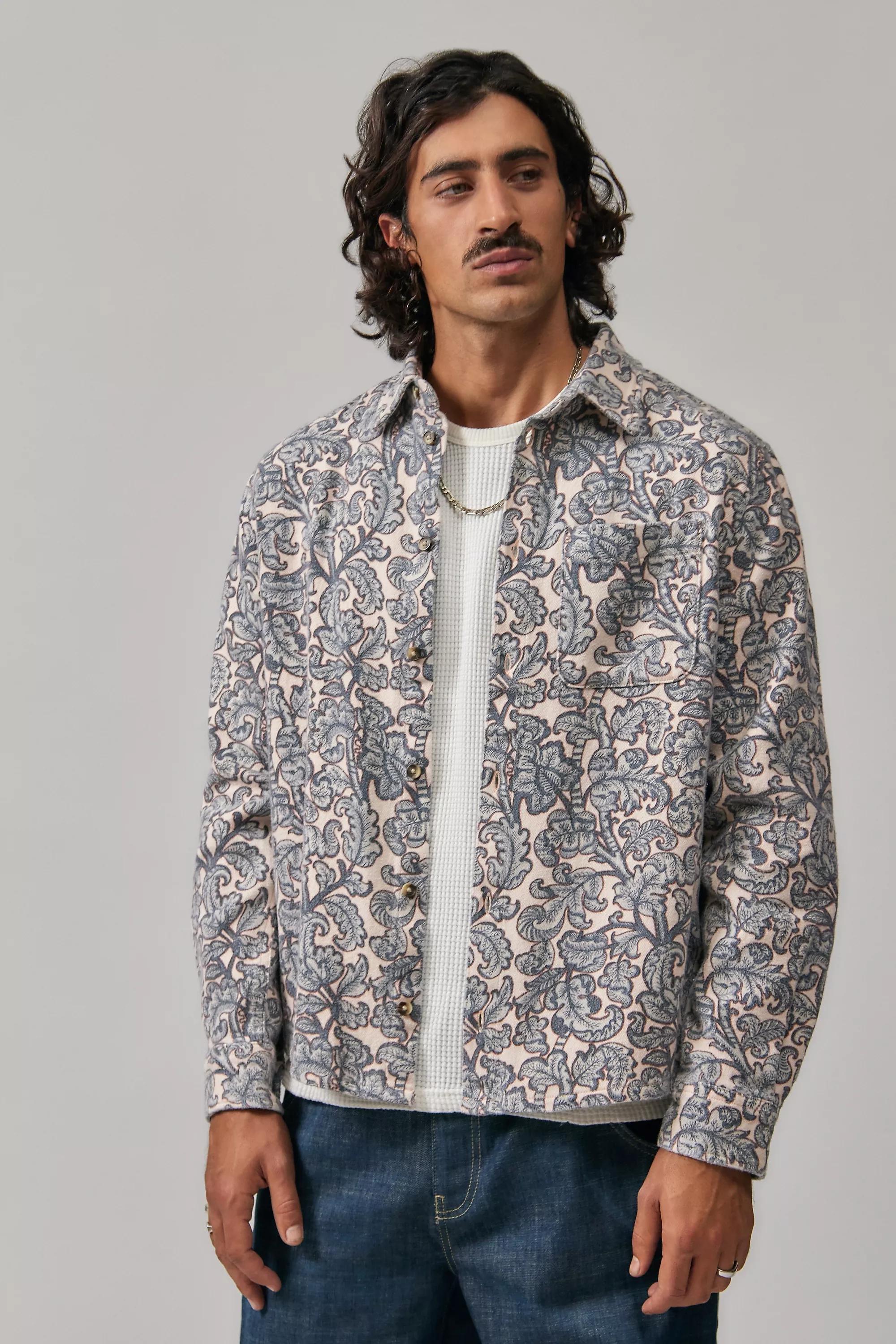 Grey UO Botanical Print Overshirt, , large image number 0