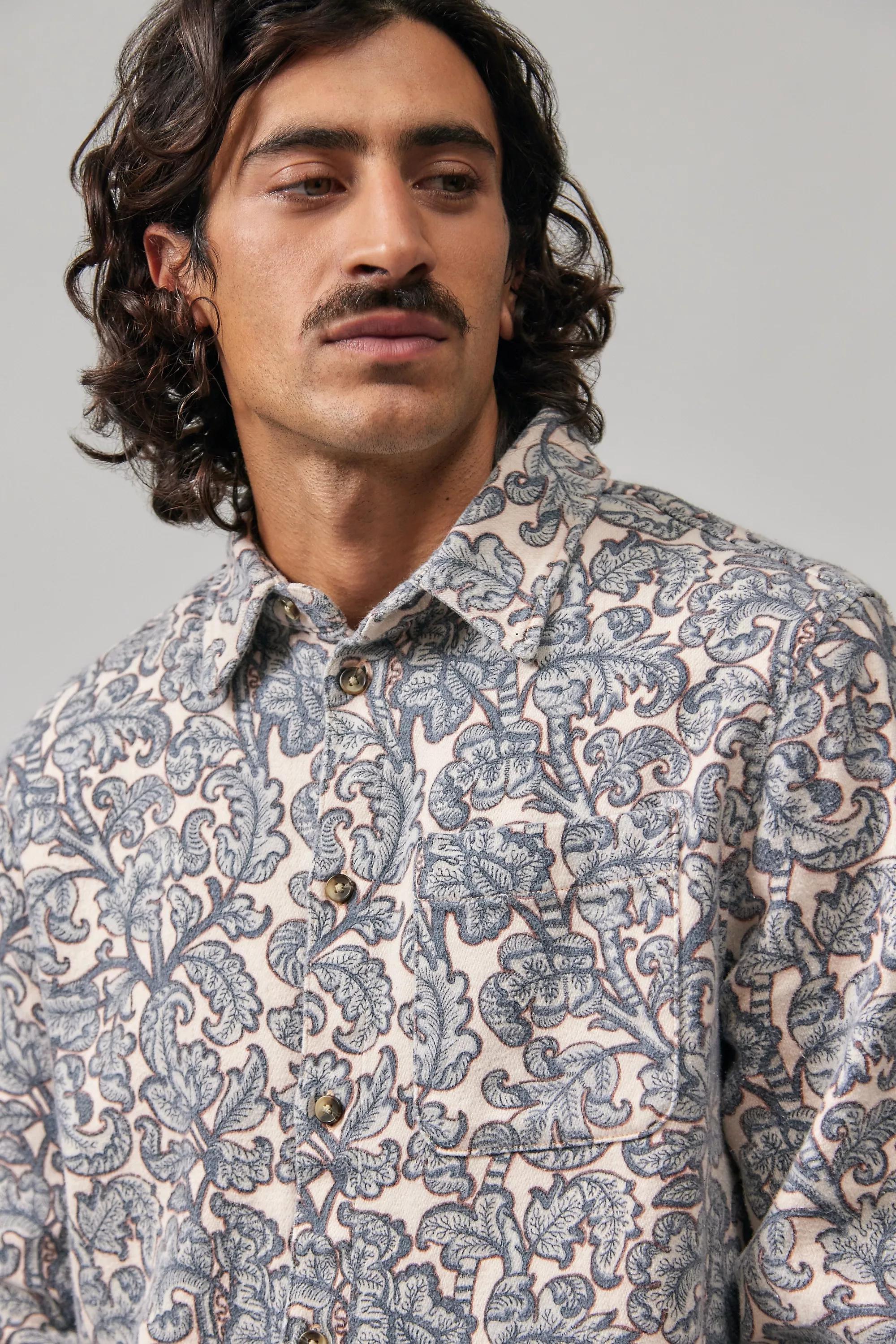 Grey UO Botanical Print Overshirt, , large image number 1