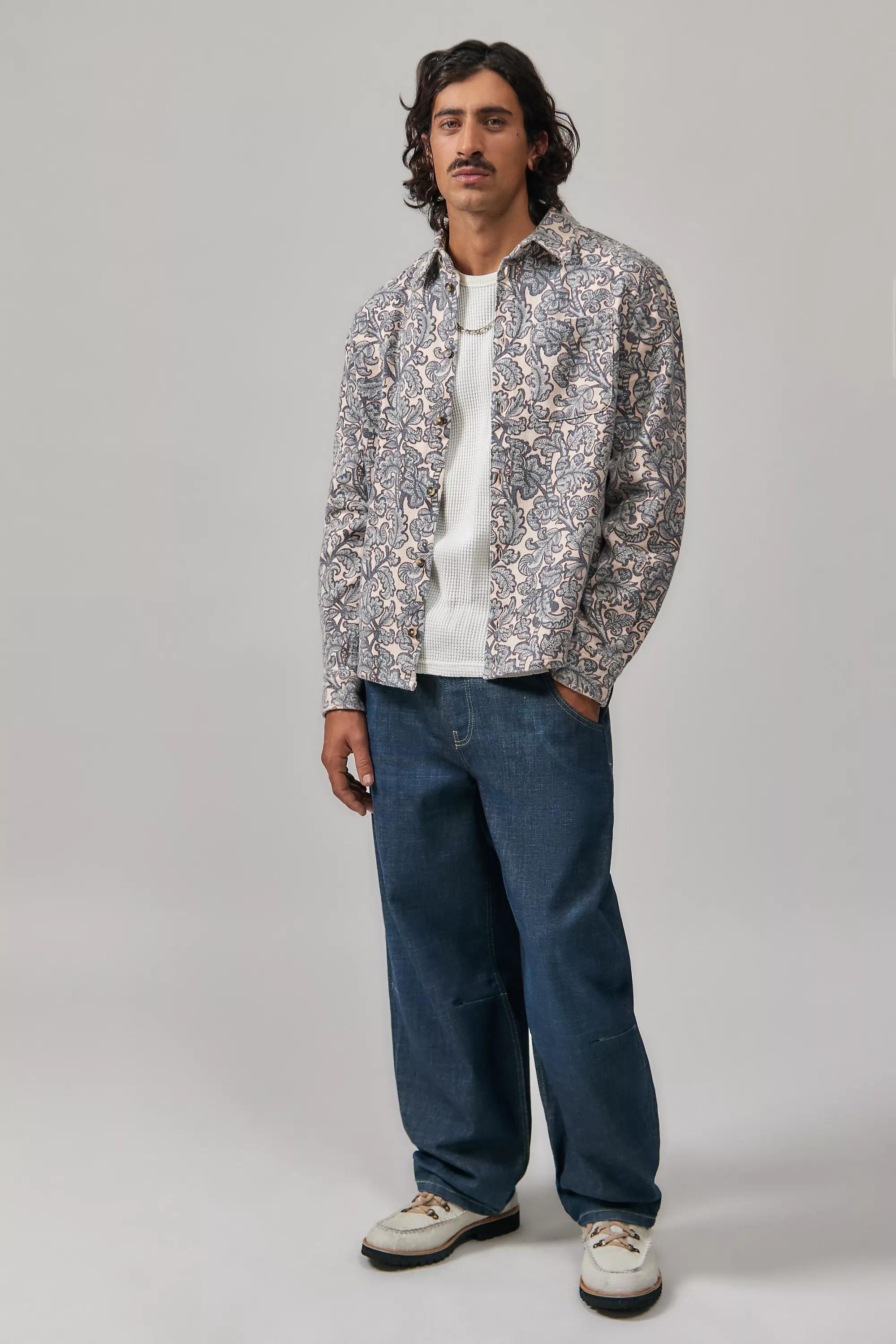 Grey UO Botanical Print Overshirt, , large image number 2