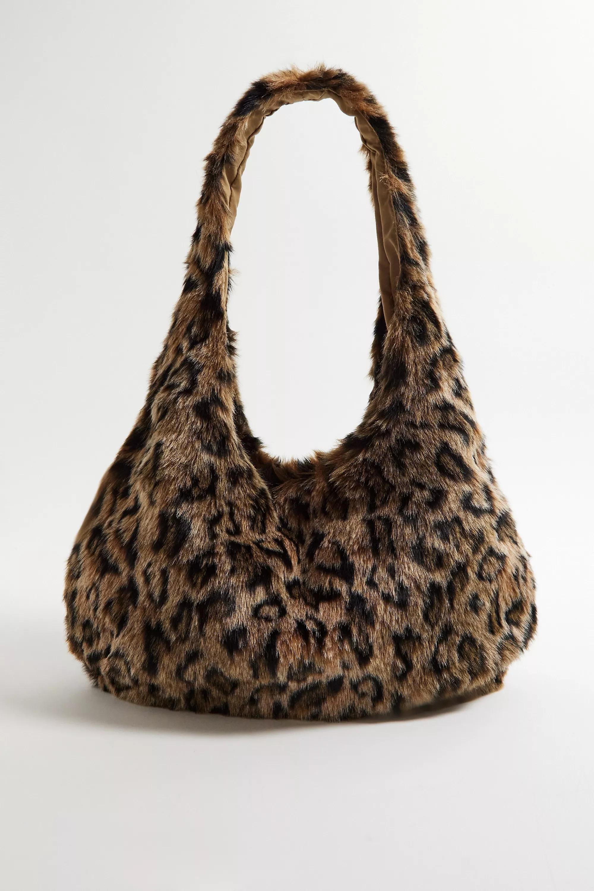 Brown Jesse Leopard Print Faux Fur Shoulder Bag, BRN, large image number 1