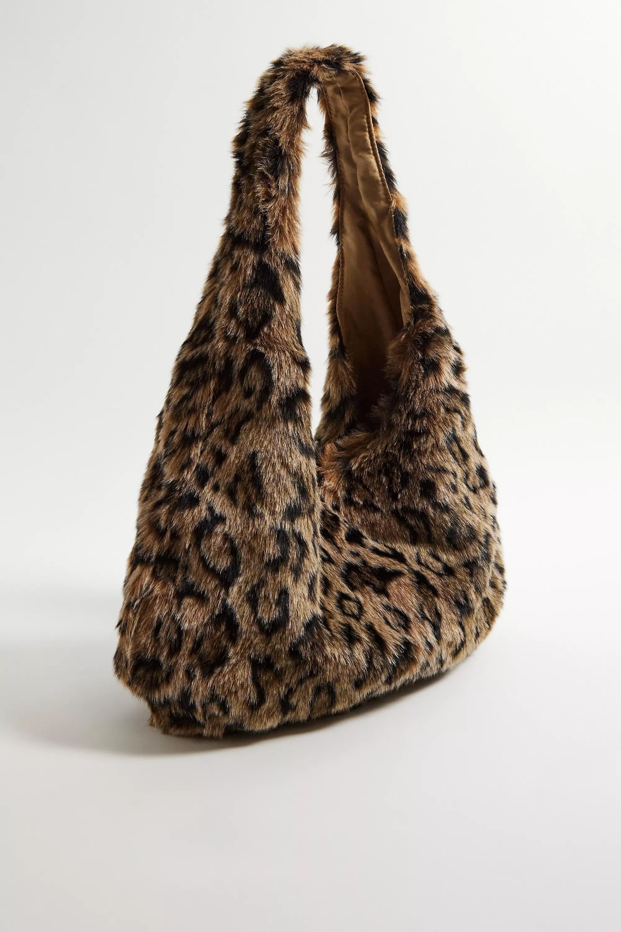 Brown Jesse Leopard Print Faux Fur Shoulder Bag, BRN, large image number 2