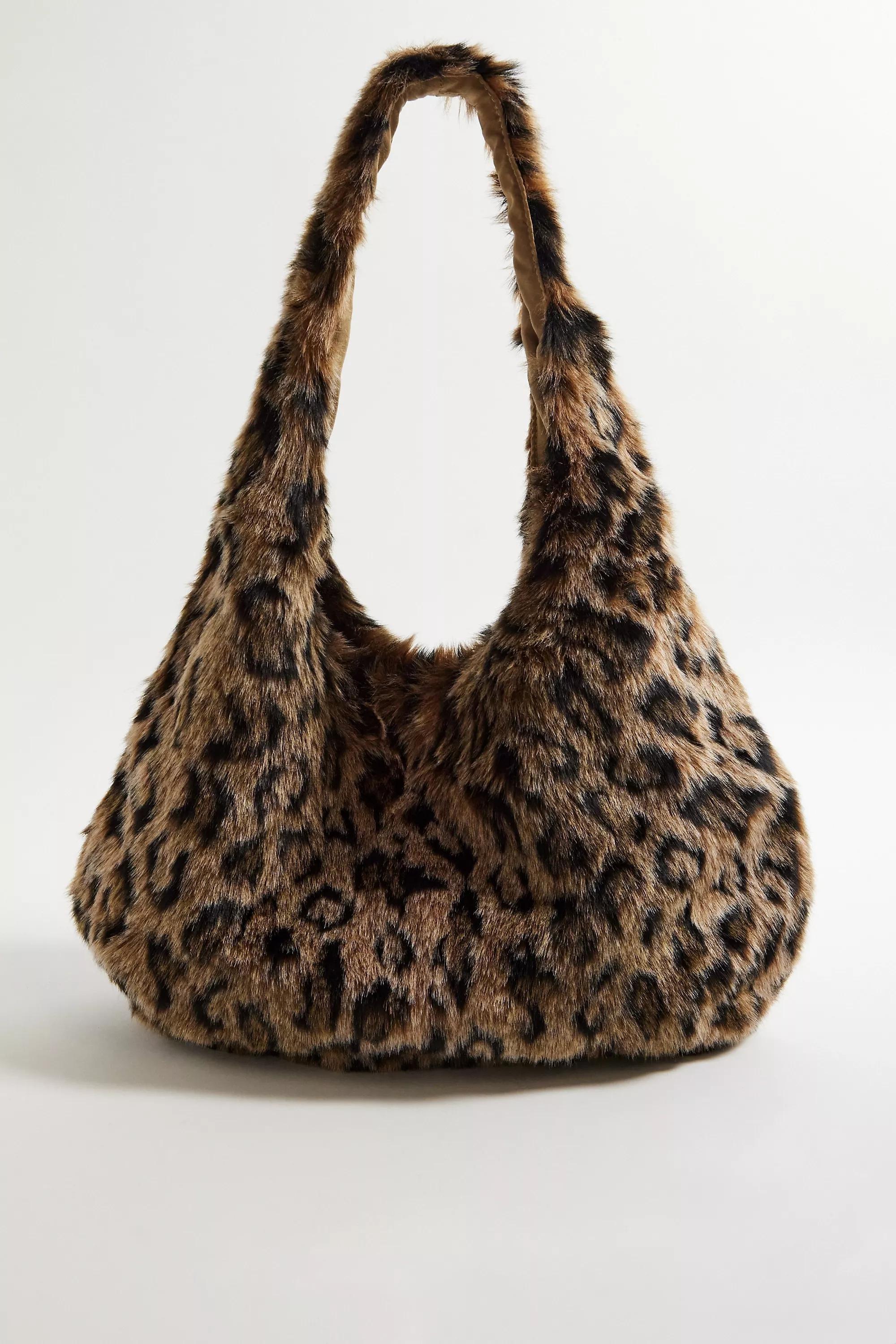 Brown Jesse Leopard Print Faux Fur Shoulder Bag, BRN, large image number 3