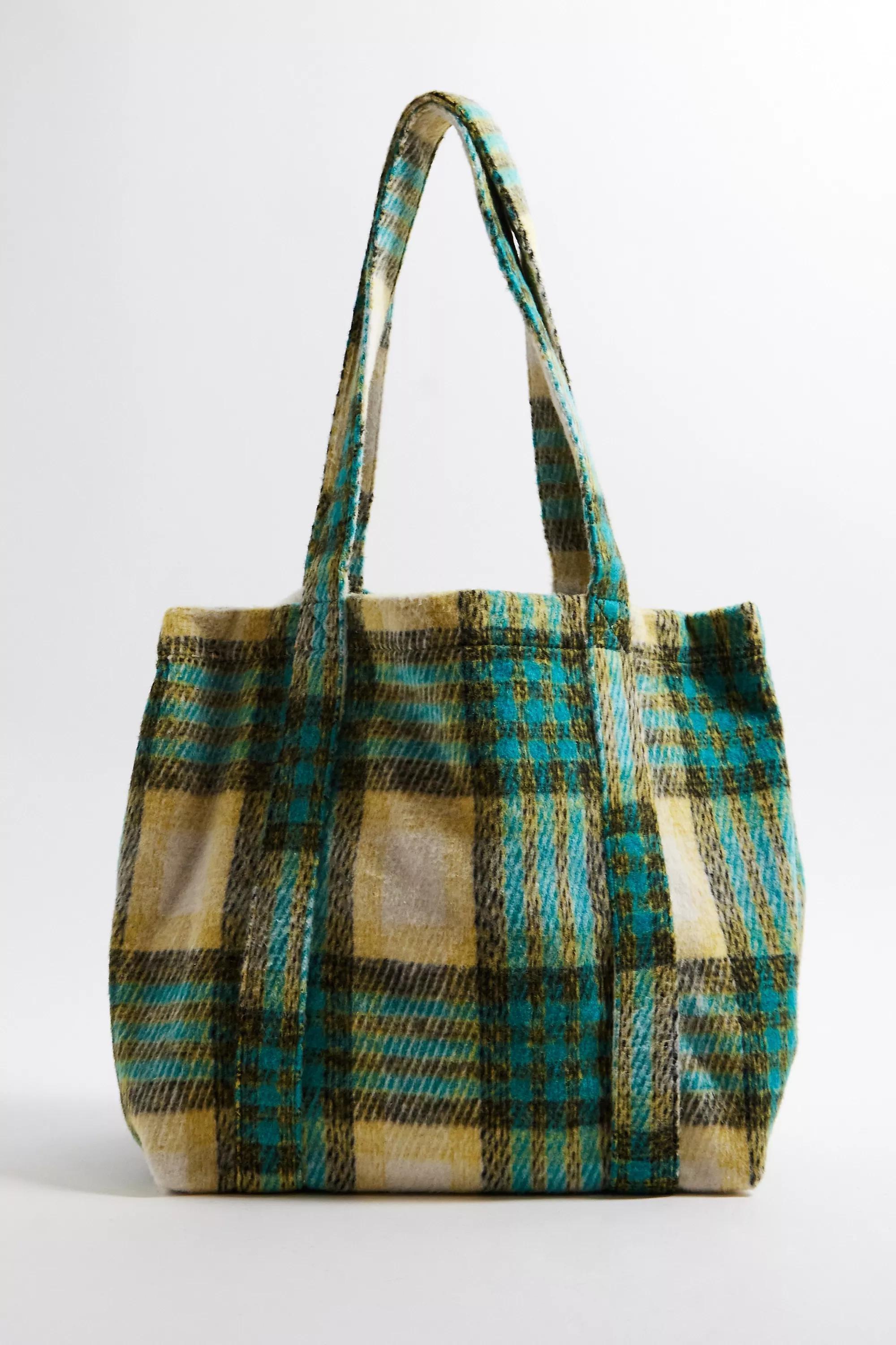 Green Uo Check Carry Tote Bag, GRN, large image number 0