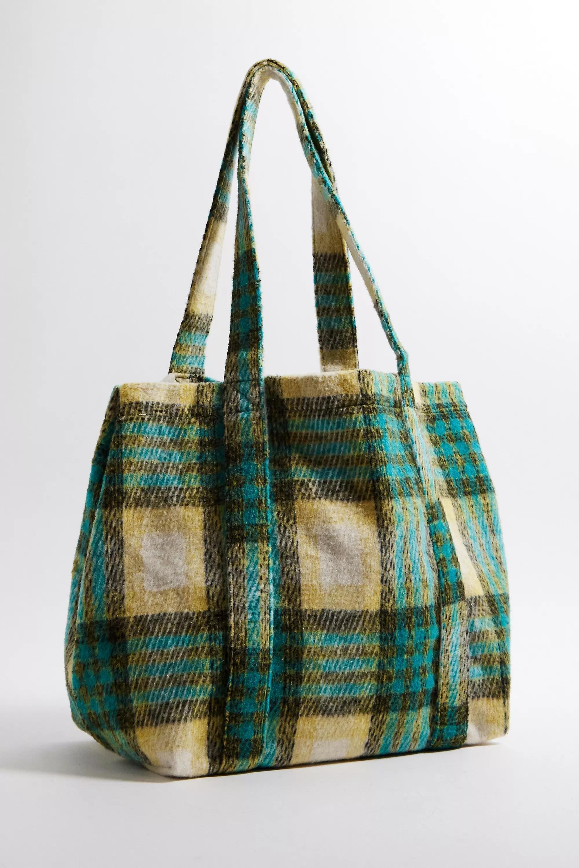 Green Uo Check Carry Tote Bag, GRN, large image number 2
