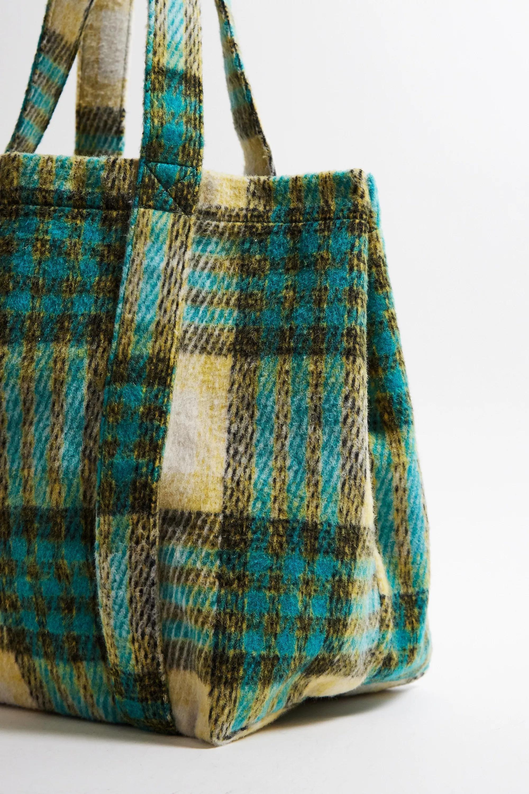 Green Uo Check Carry Tote Bag, GRN, large image number 3