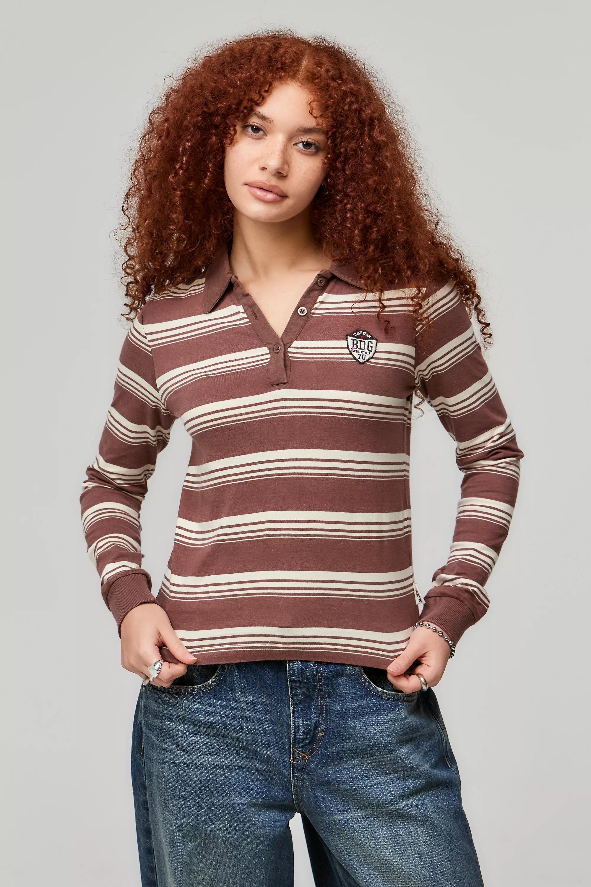 Brown Bdg Shrunken Stripe Rugby Shirt, , large image number 0