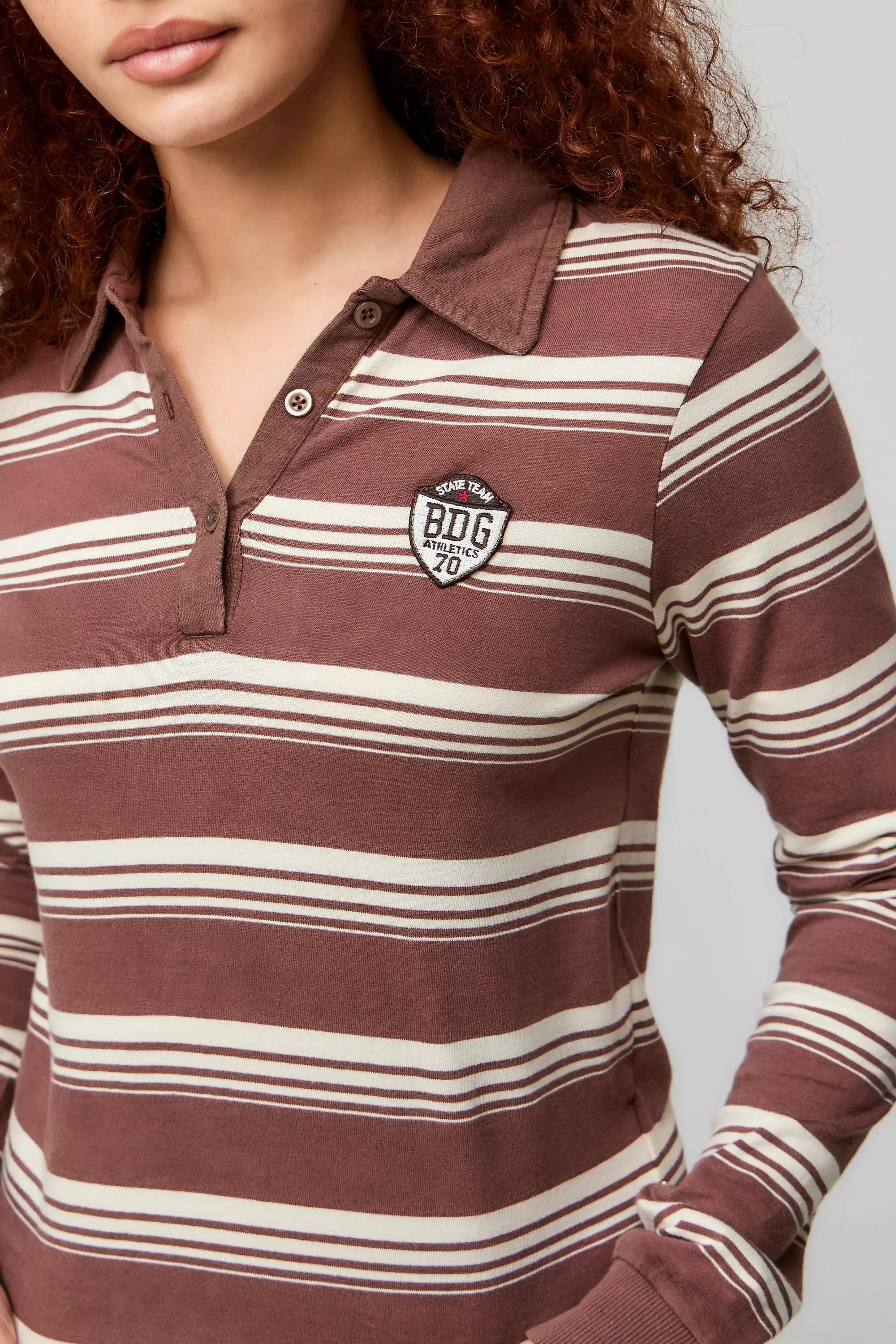 Brown Bdg Shrunken Stripe Rugby Shirt, , large image number 1