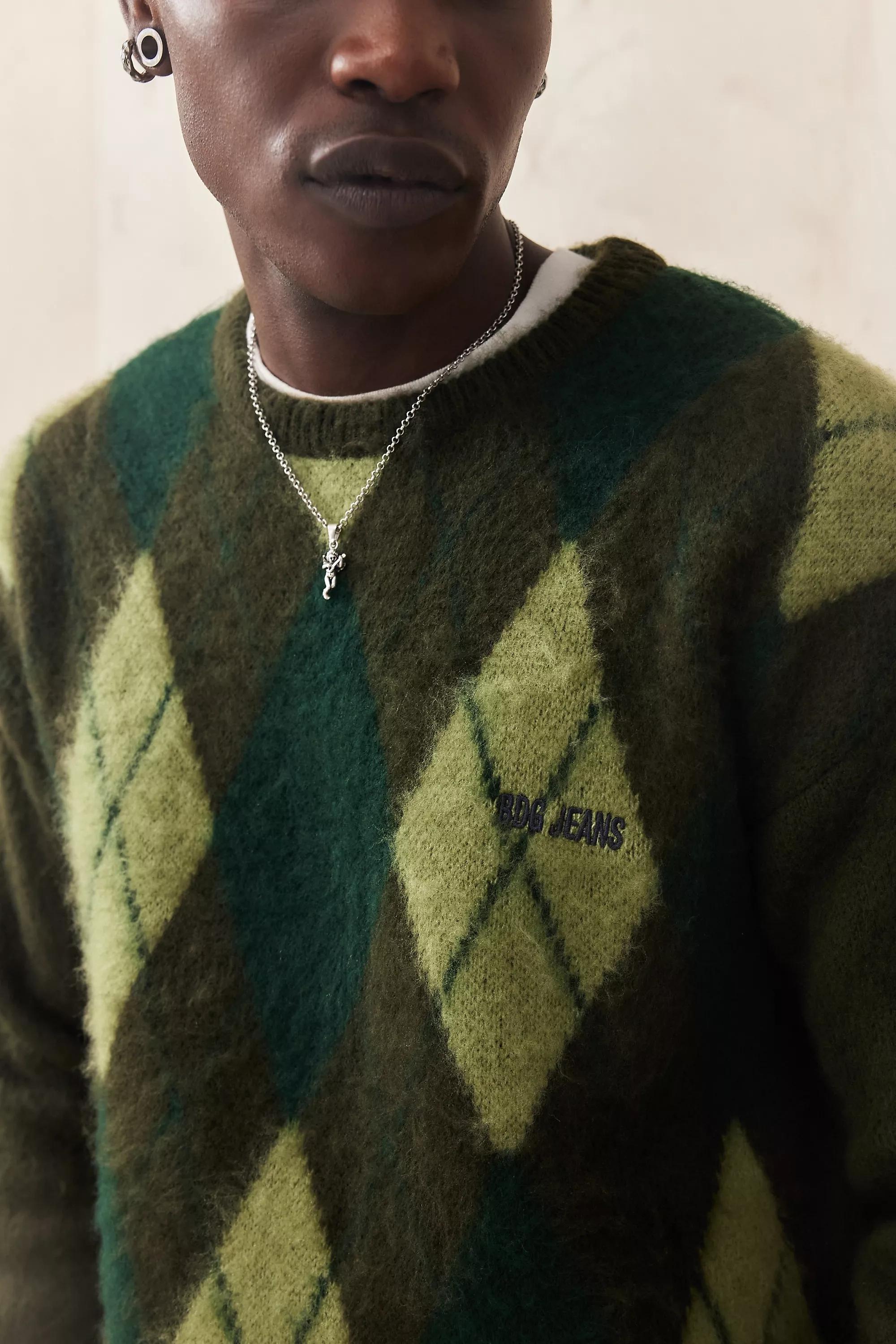 Green Bdg Argyle Knit Jumper, , large image number 1