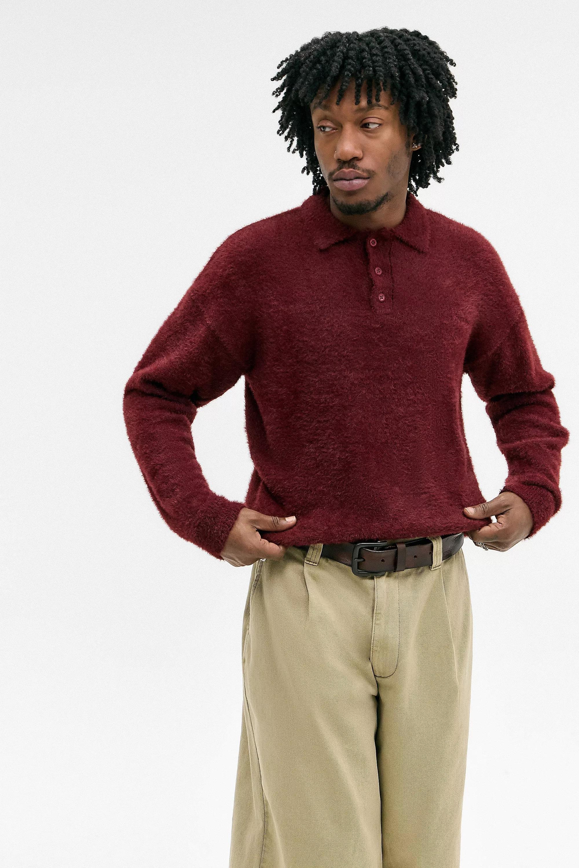 Burgundy UO Eyelash Polo Shirt, , large image number 0