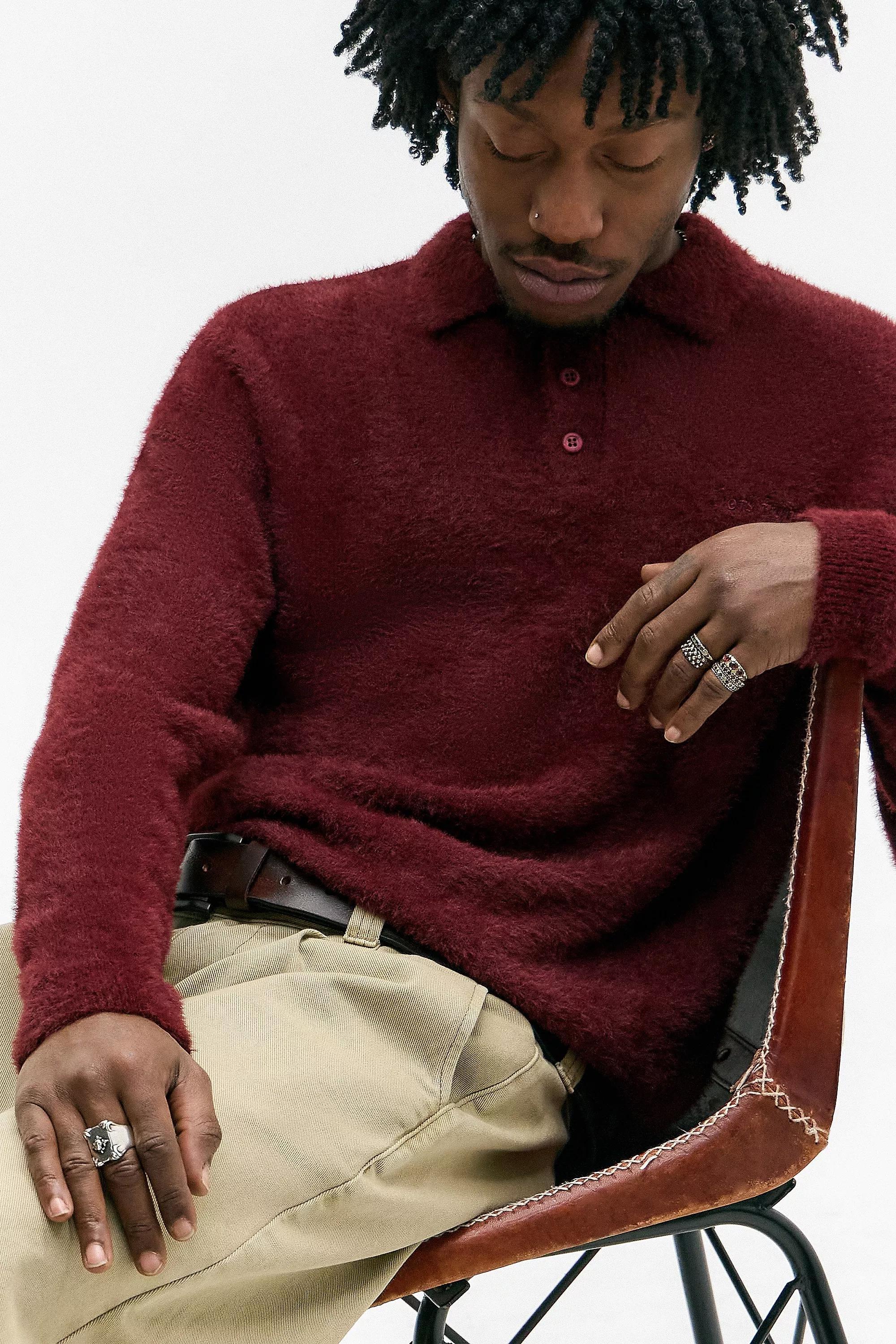Burgundy UO Eyelash Polo Shirt, , large image number 1
