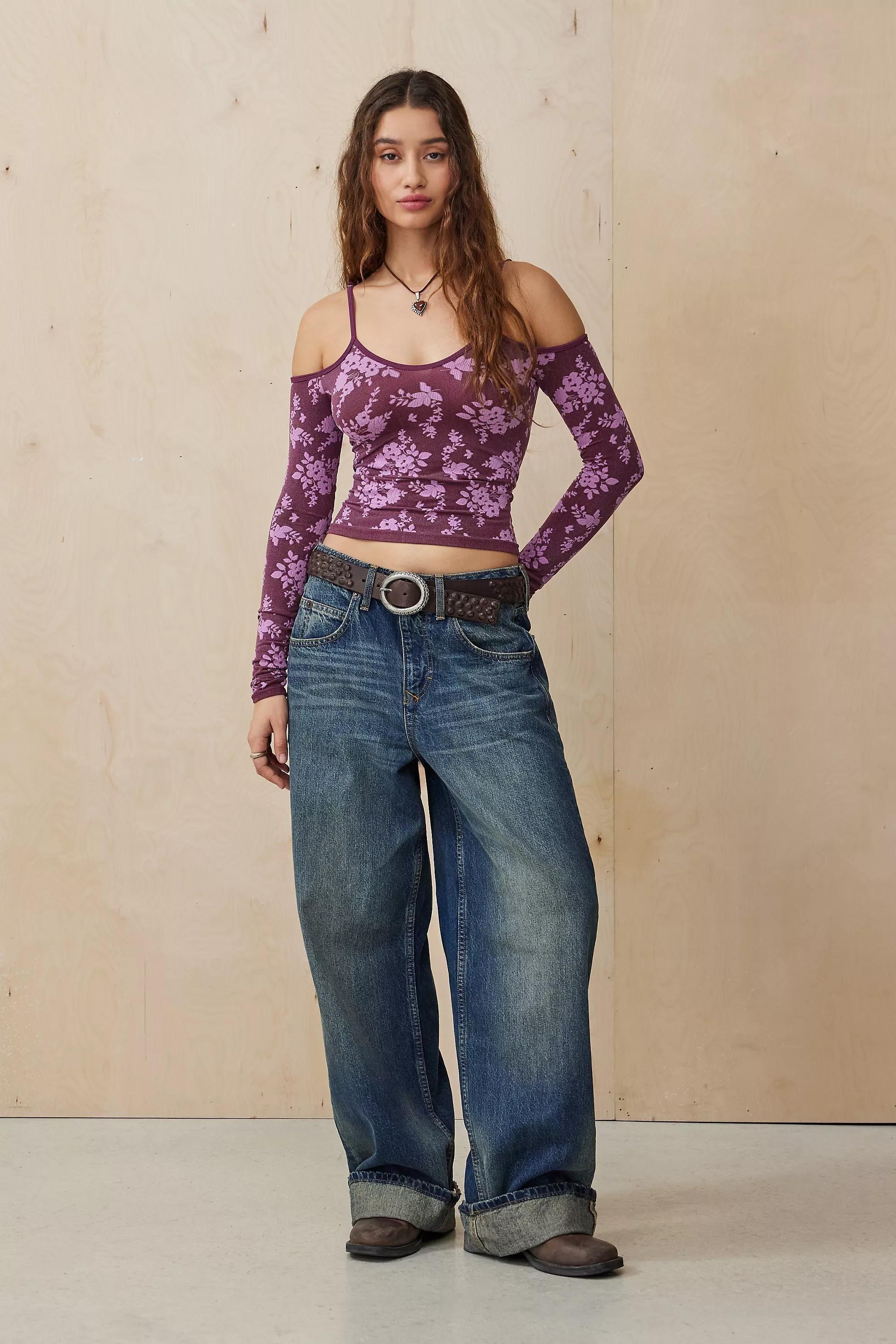 Purple Silence + Noise Maisy Floral Jacquard Top, , large image number 2