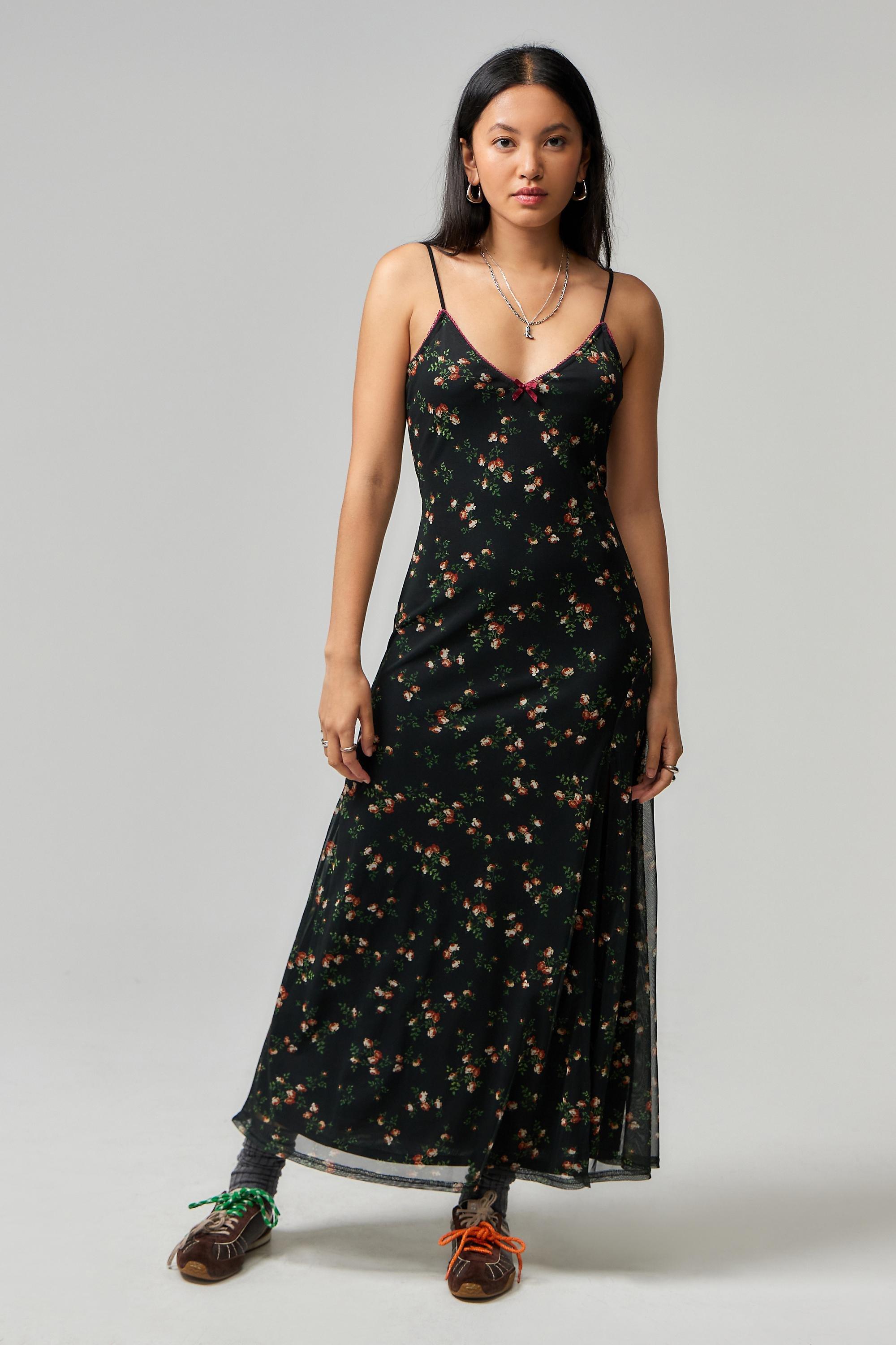 Black Uo Floral Mesh Maxi Dress, , medium