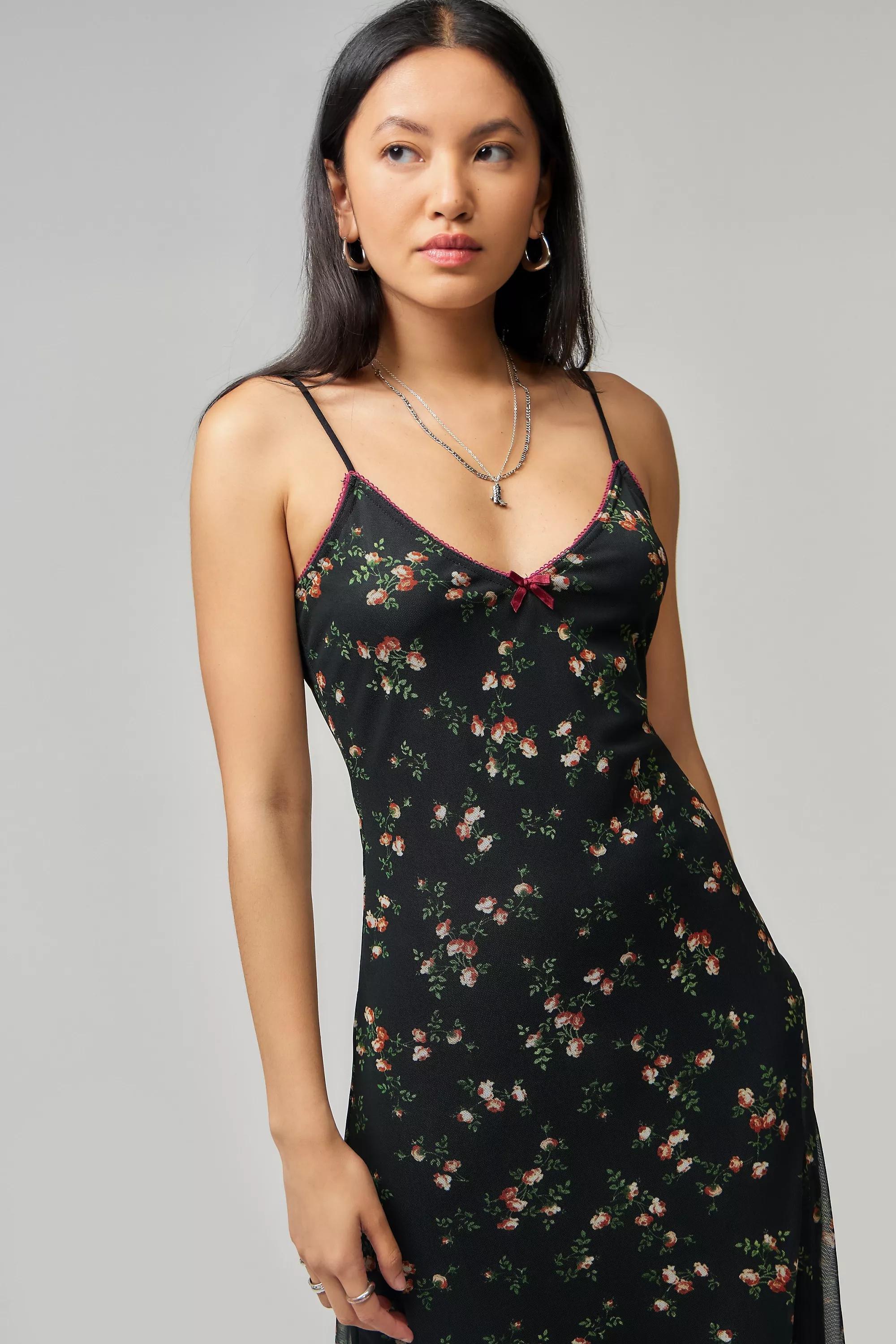 Black Uo Floral Mesh Maxi Dress, , large image number 1