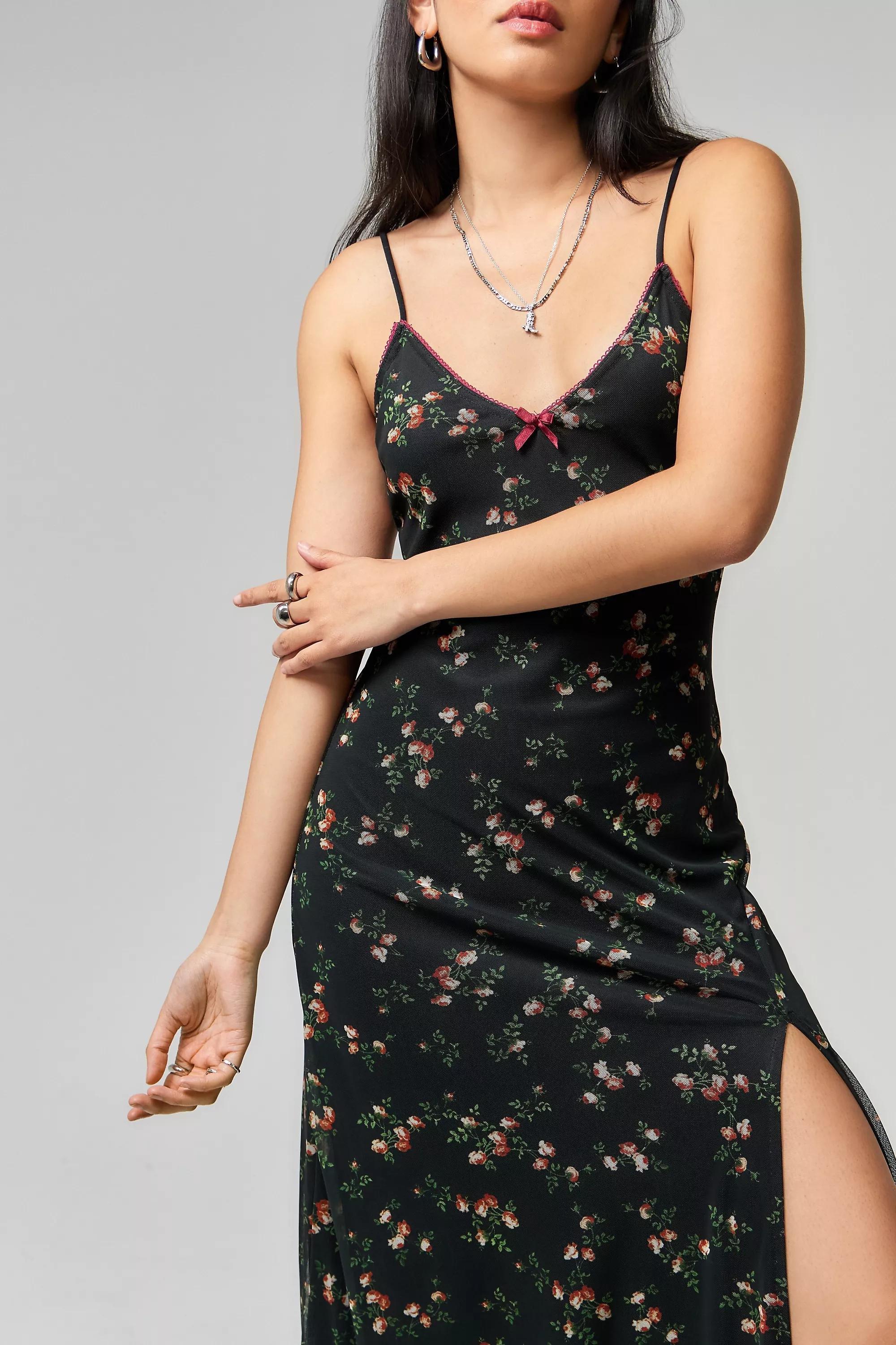 Black Uo Floral Mesh Maxi Dress, , large image number 2