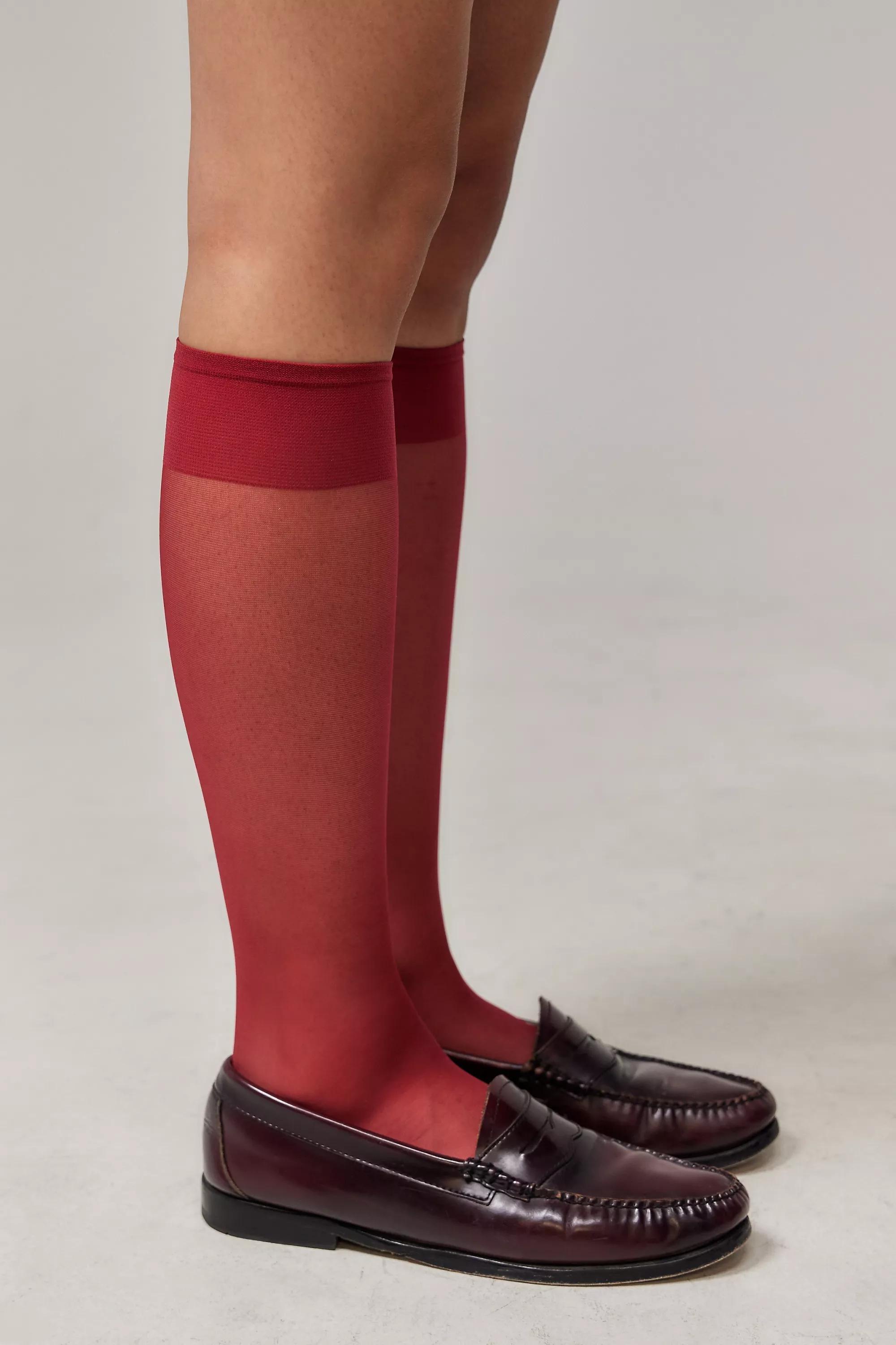 Burgundy Classic Sheer Knee High Sock, WINE, large image number 2