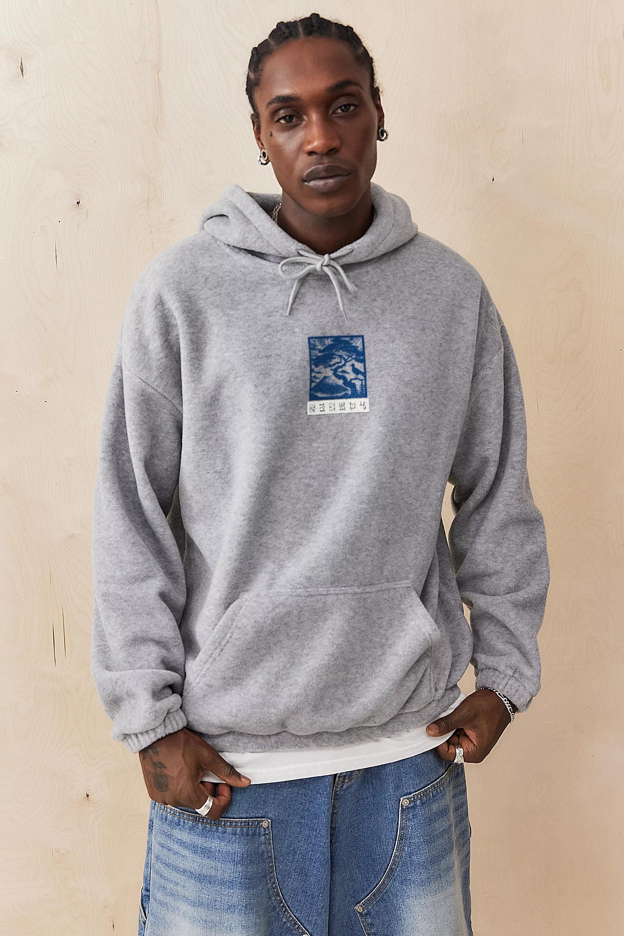 Grey Uo Japanese Landscape Fleece Hoodie, , large image number 1