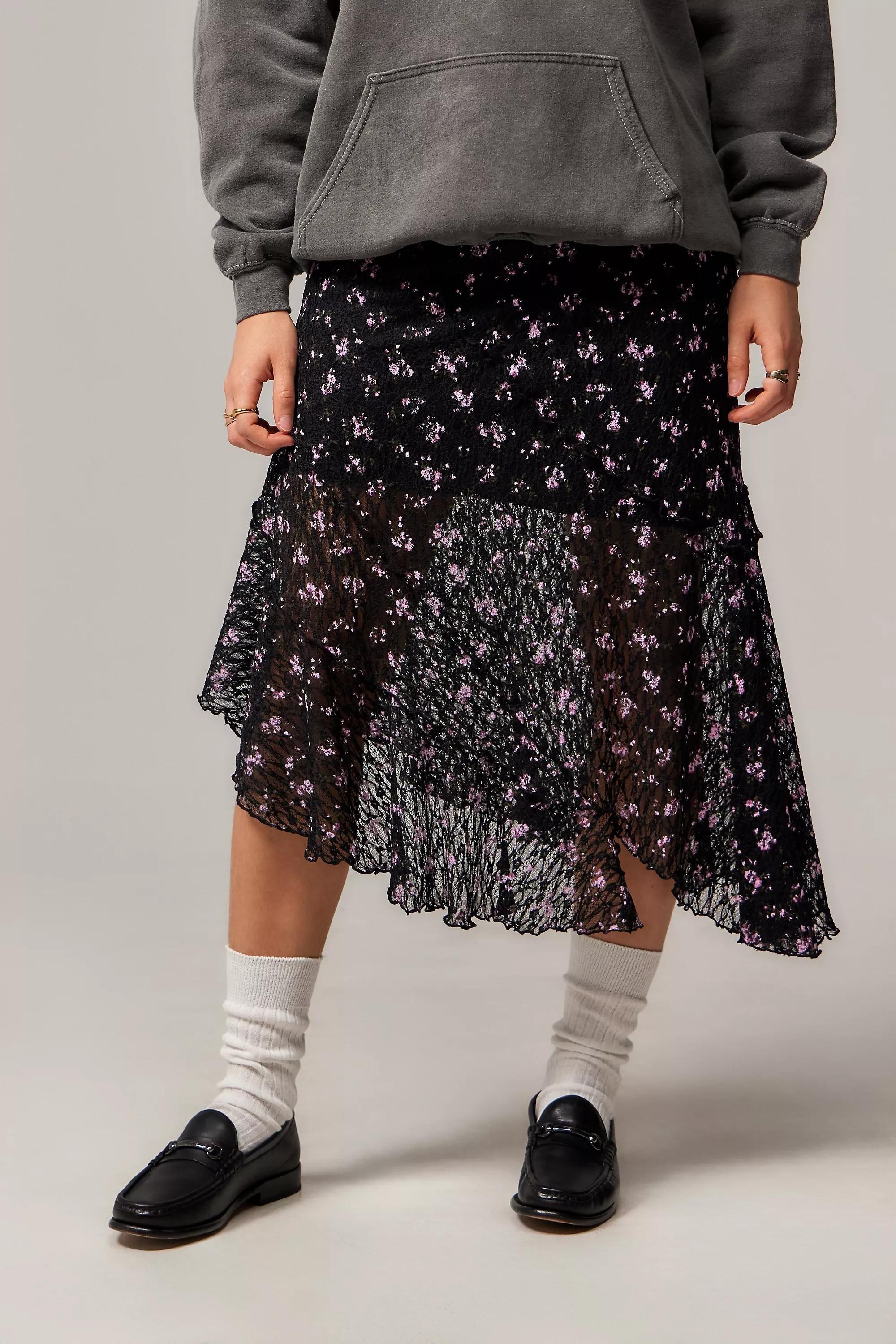 Black Motif Uo Asymmetric Lace Midi Skirt, , large image number 0