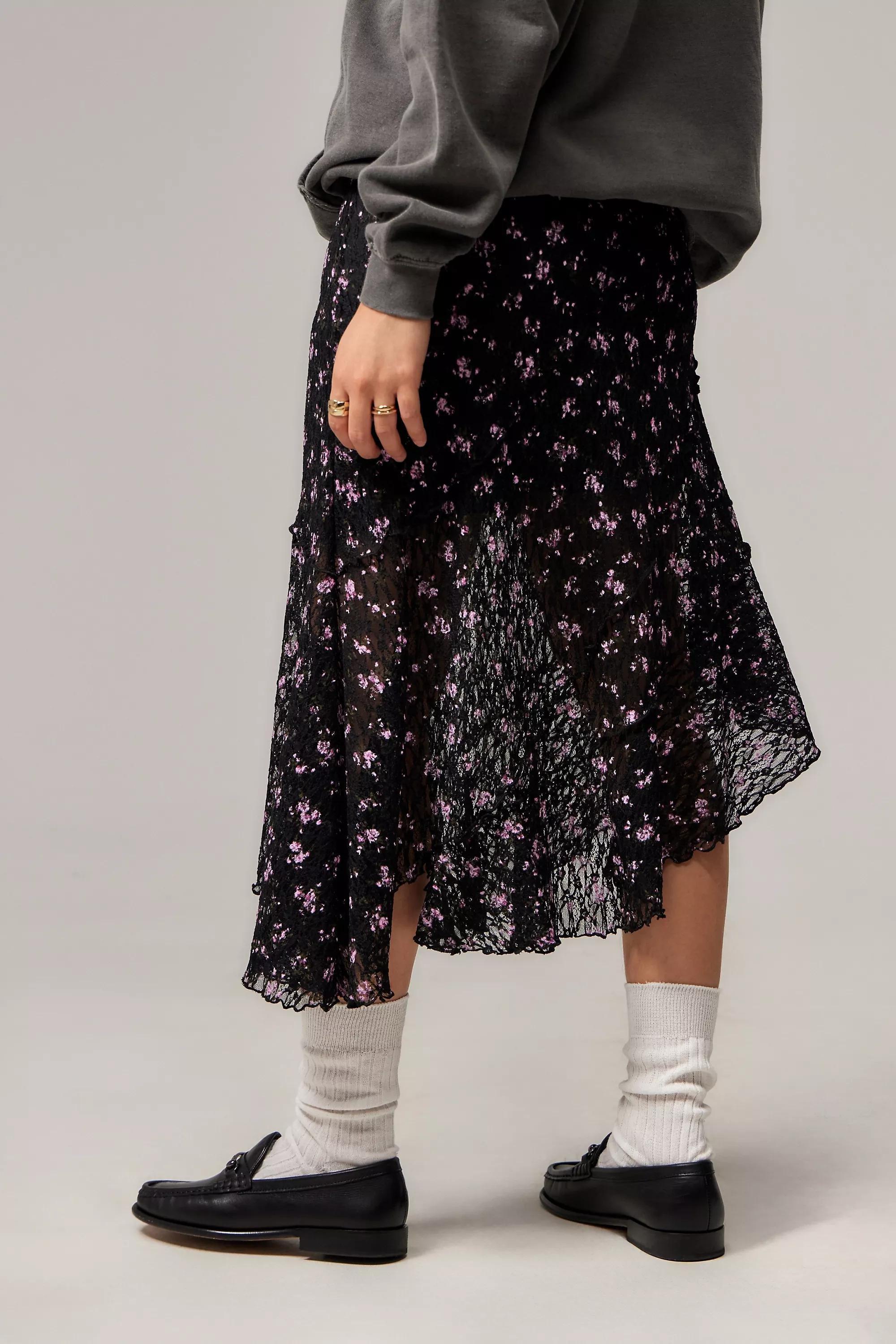 Black Motif Uo Asymmetric Lace Midi Skirt, , large image number 2