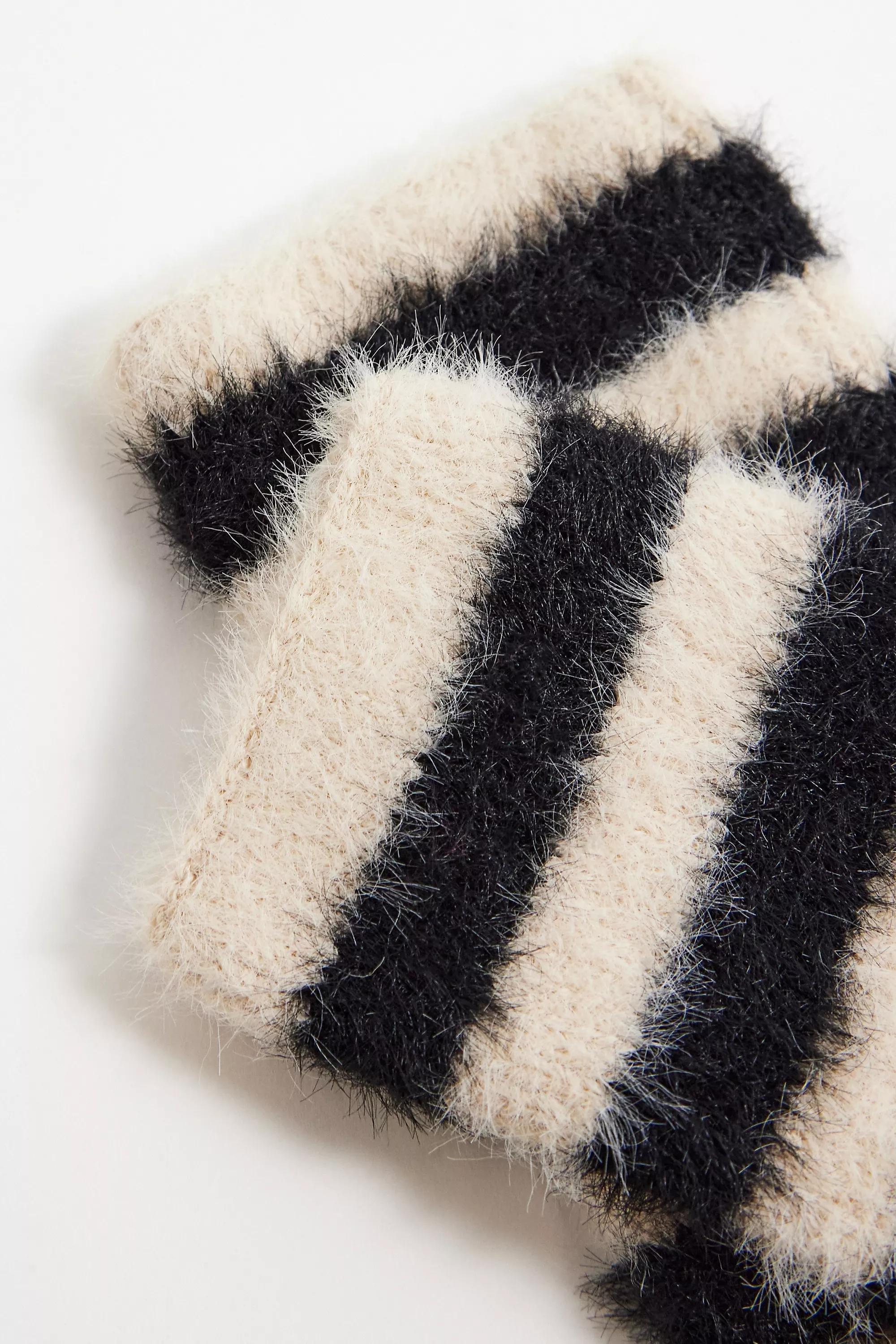 Black Uo Fluffy Striped Fingerless Gloves, BLK, large image number 2