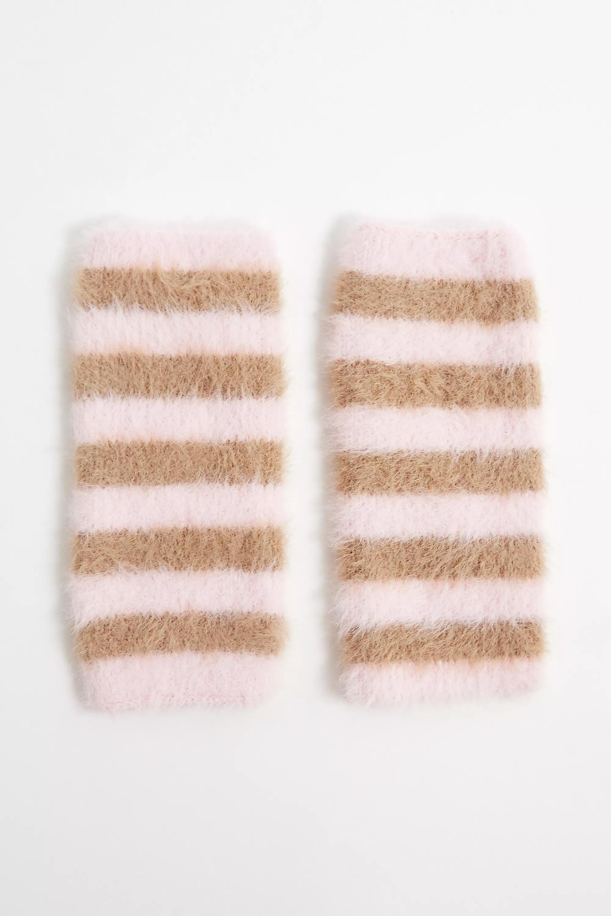 Pink Uo Fluffy Striped Fingerless Gloves, PINK, large image number 1