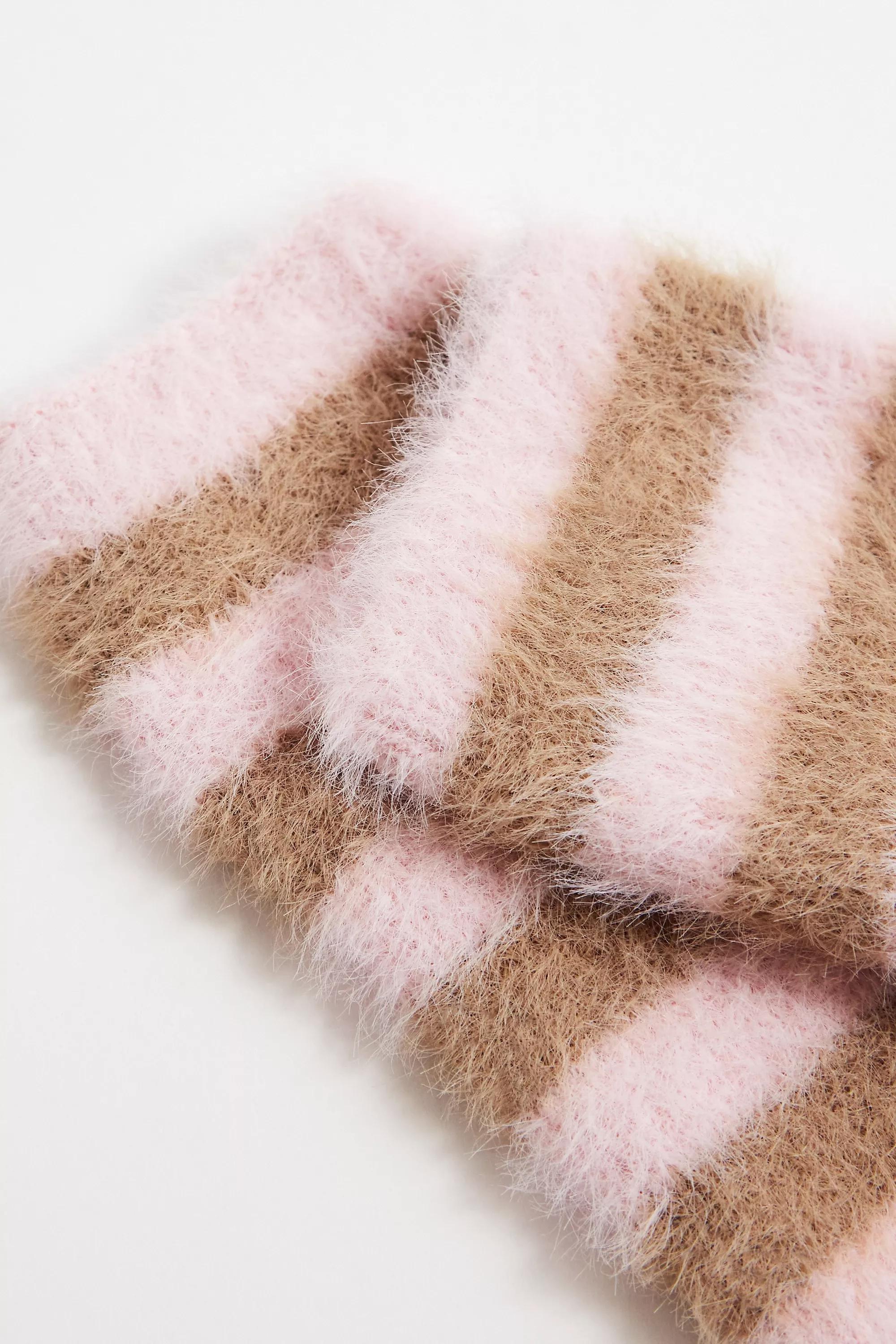 Pink Uo Fluffy Striped Fingerless Gloves, PINK, large image number 3