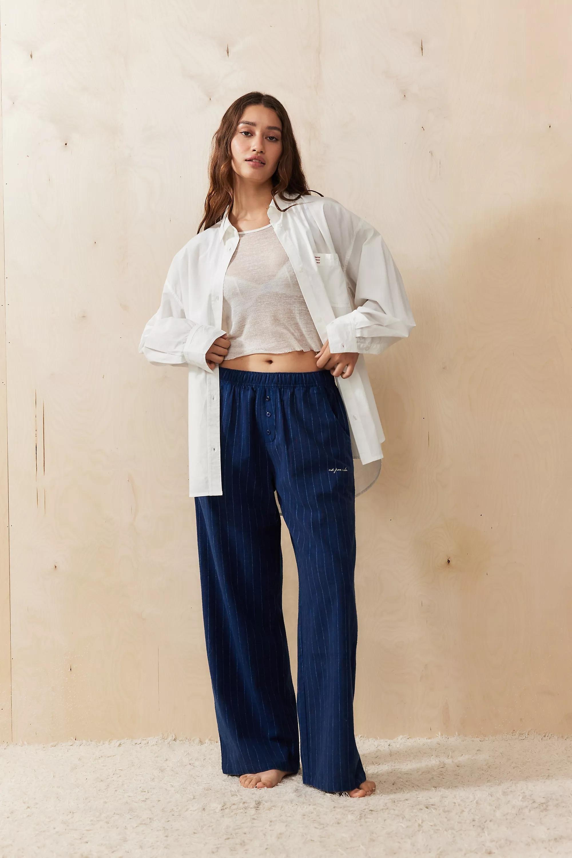 Navy Out From Under Pinstripe Straight-Leg Joggers, , large image number 1