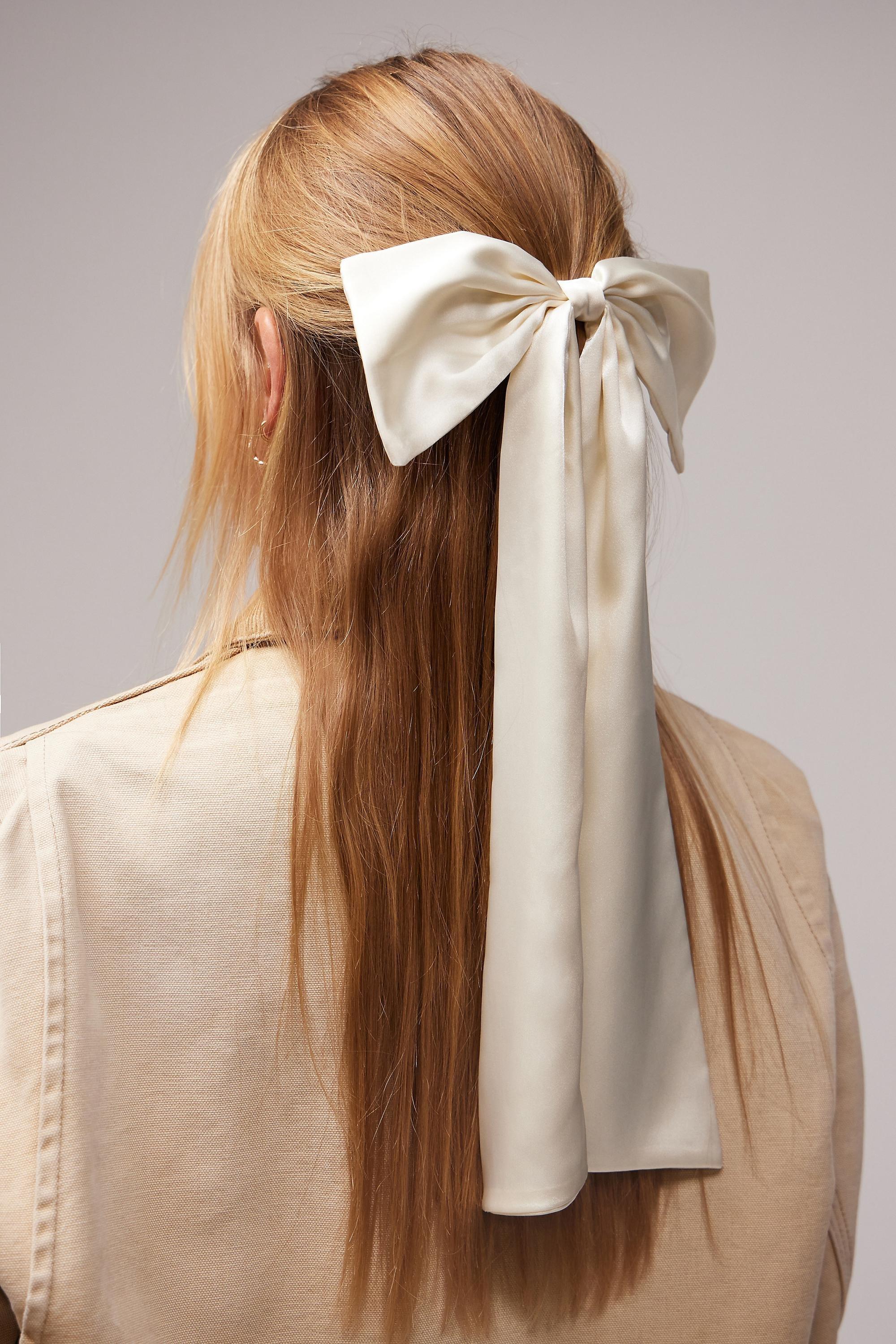 White Oversized Bow Hair Clip, CREME, large image number 0