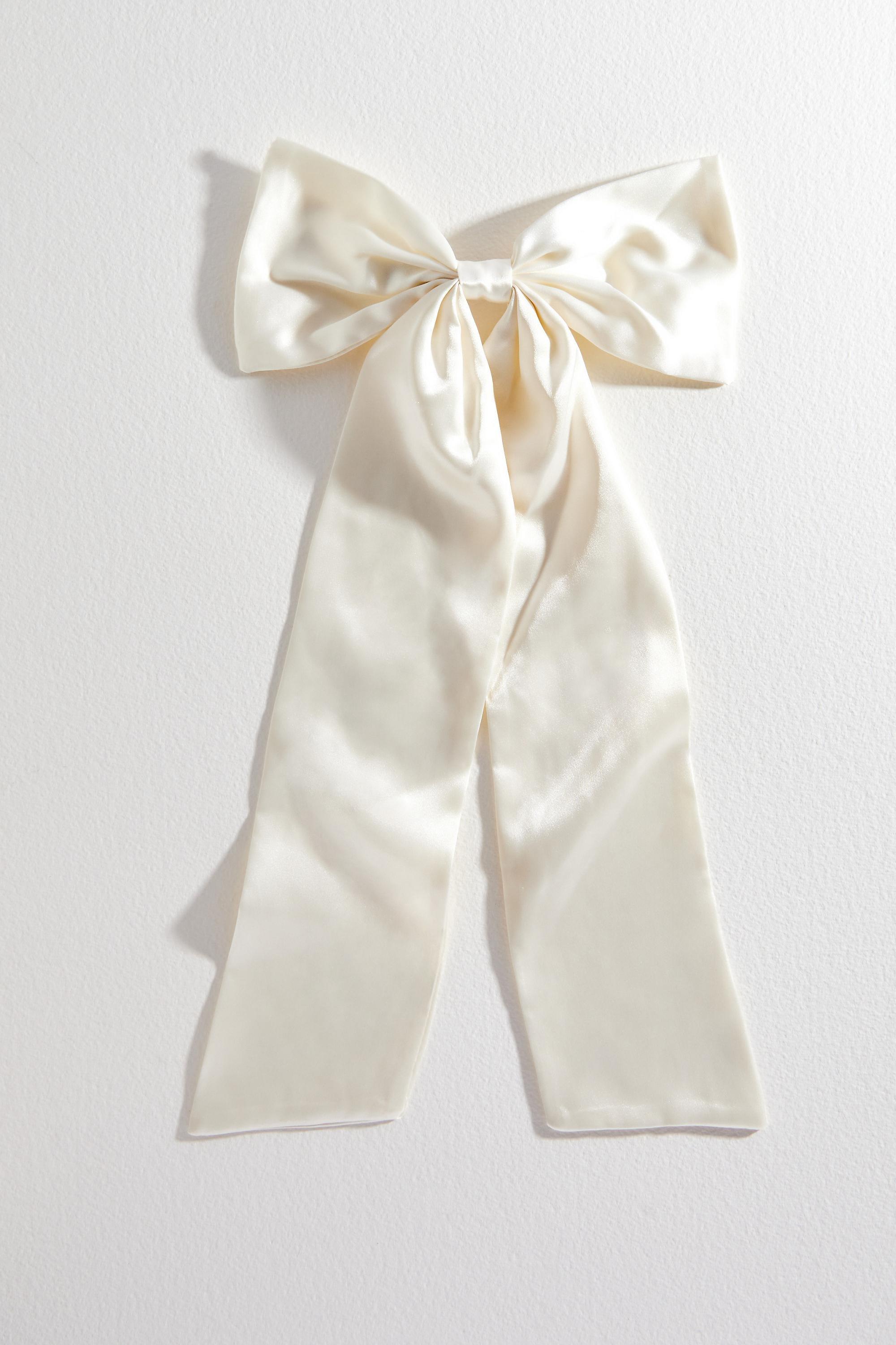 White Oversized Bow Hair Clip, CREME, large image number 1