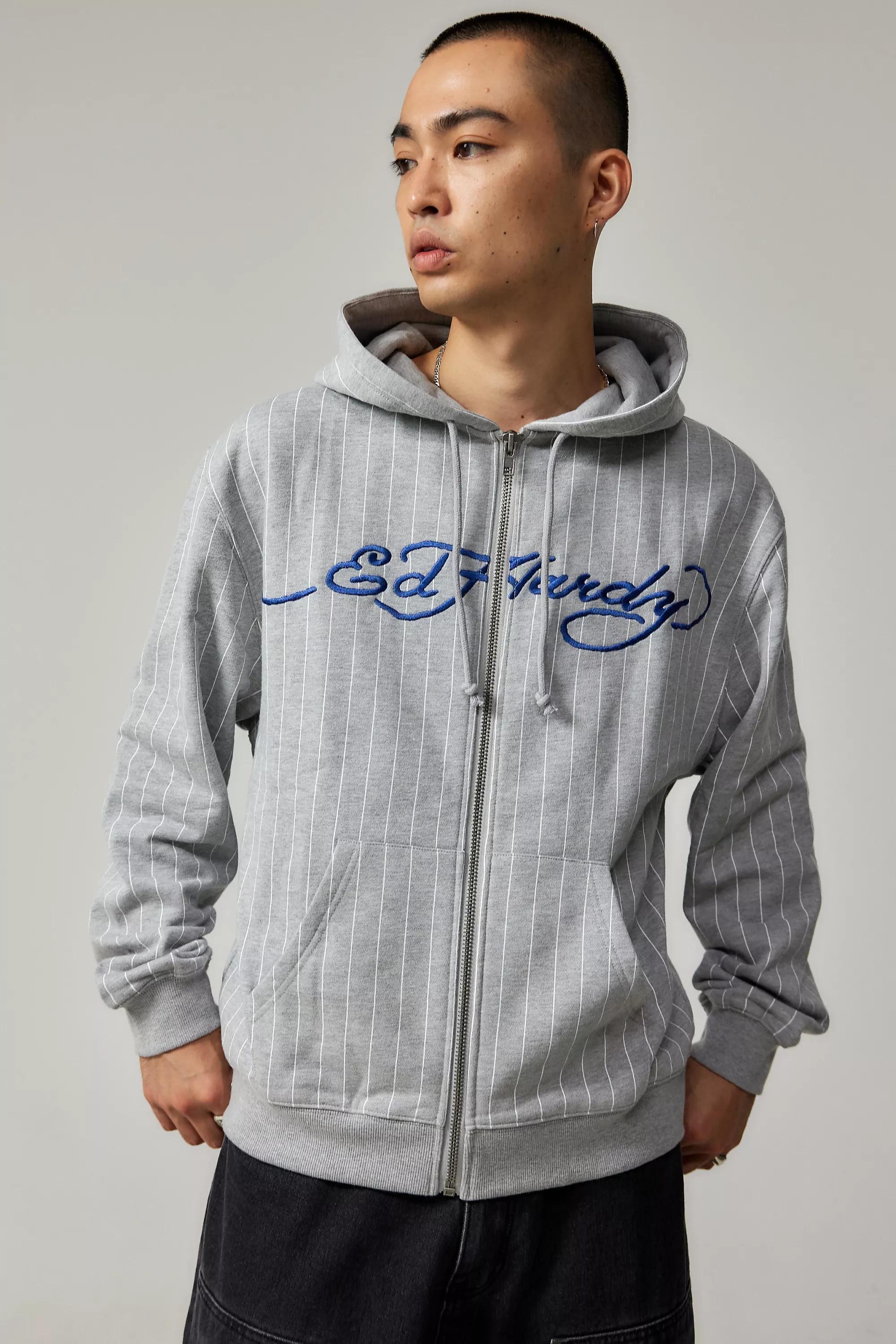 Grey Ed Hardy Uo Exclusive Pinstripe Hoodie, , large image number 1
