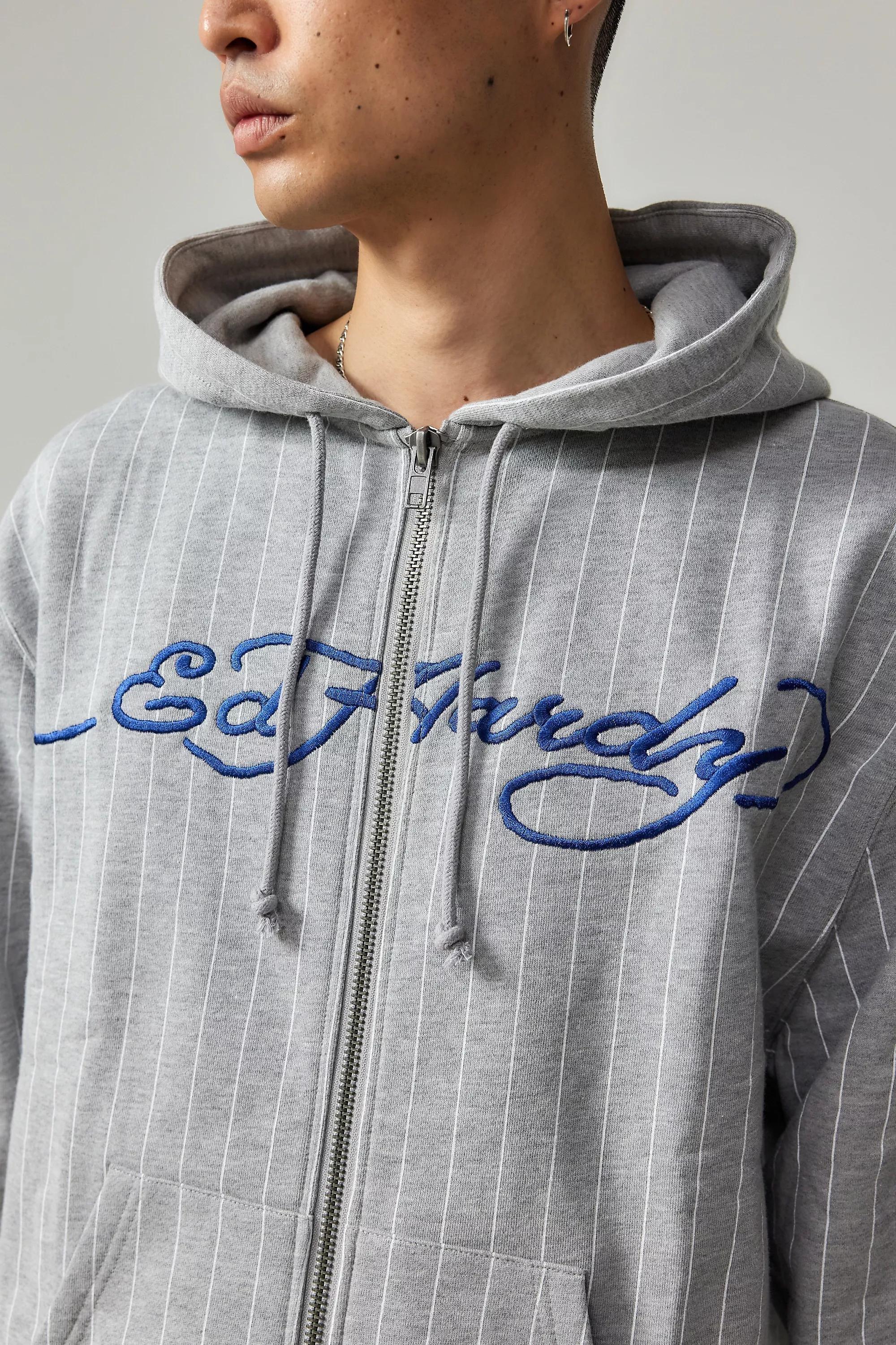 Grey Ed Hardy Uo Exclusive Pinstripe Hoodie, , large image number 3