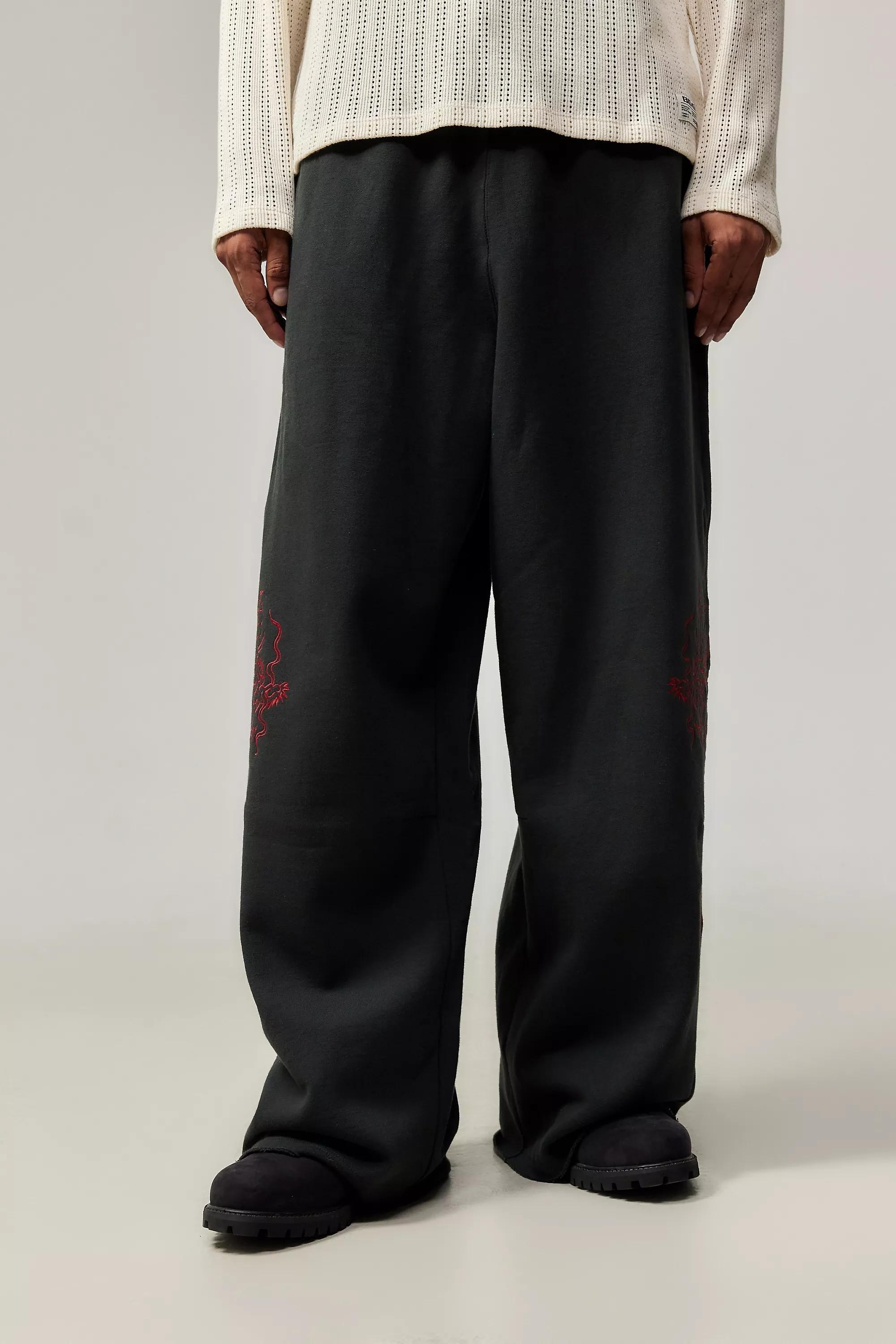 Black Ed Hardy Uo Exclusive Black Dragon Wide Joggers, , large image number 1