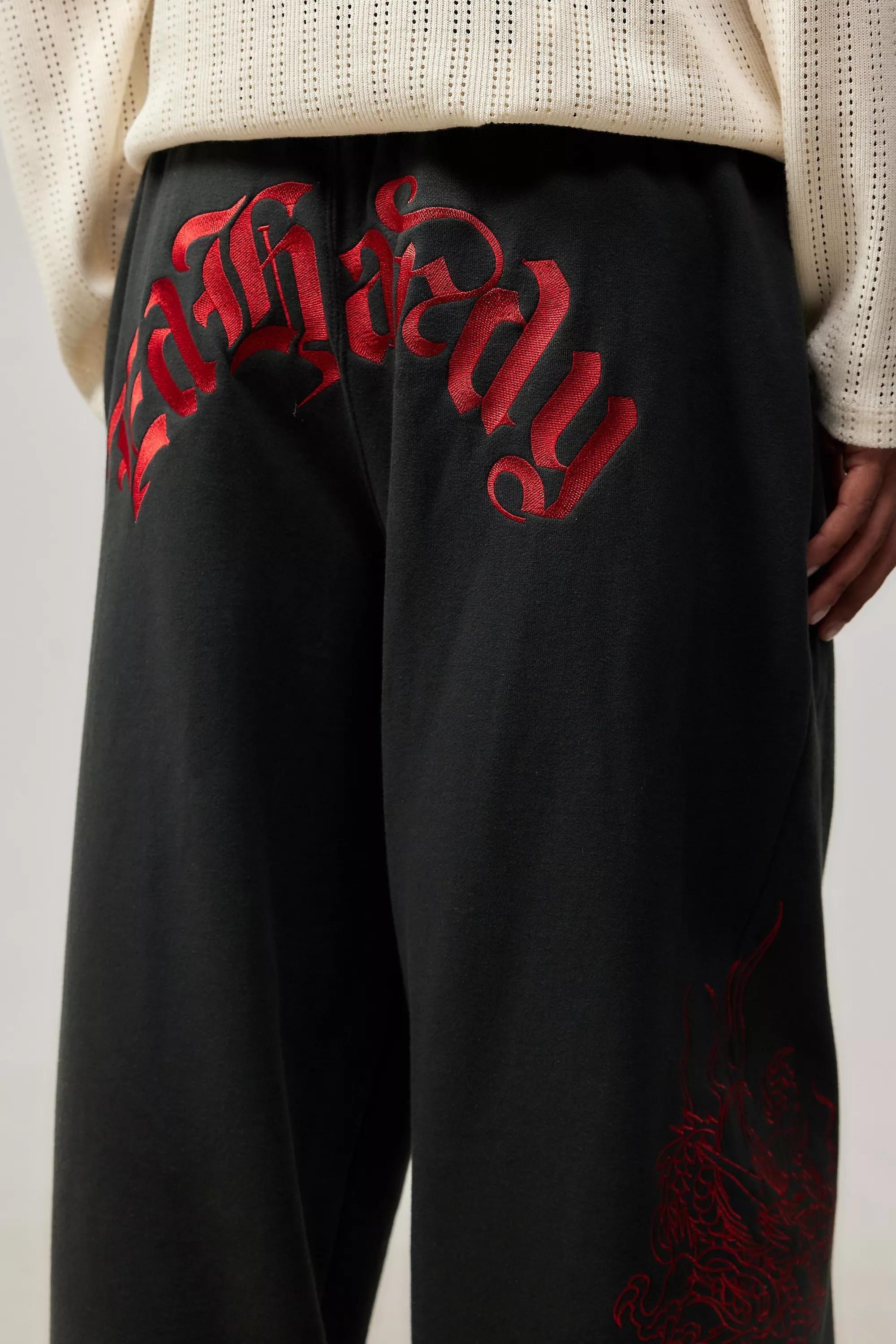 Black Ed Hardy Uo Exclusive Black Dragon Wide Joggers, BLK, large image number 3
