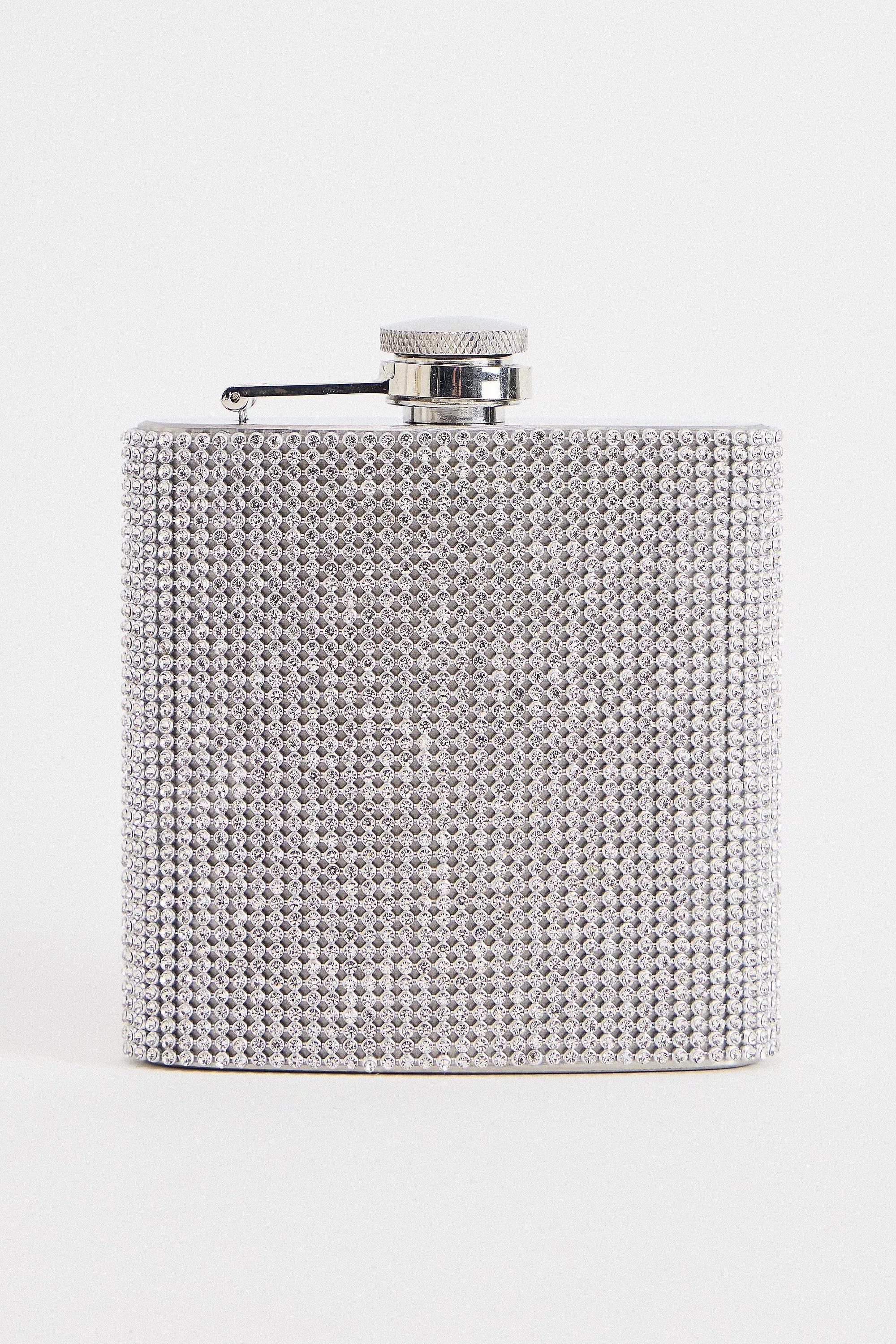 Silver Uo Glitter Hip Flask, SLVR, large image number 0