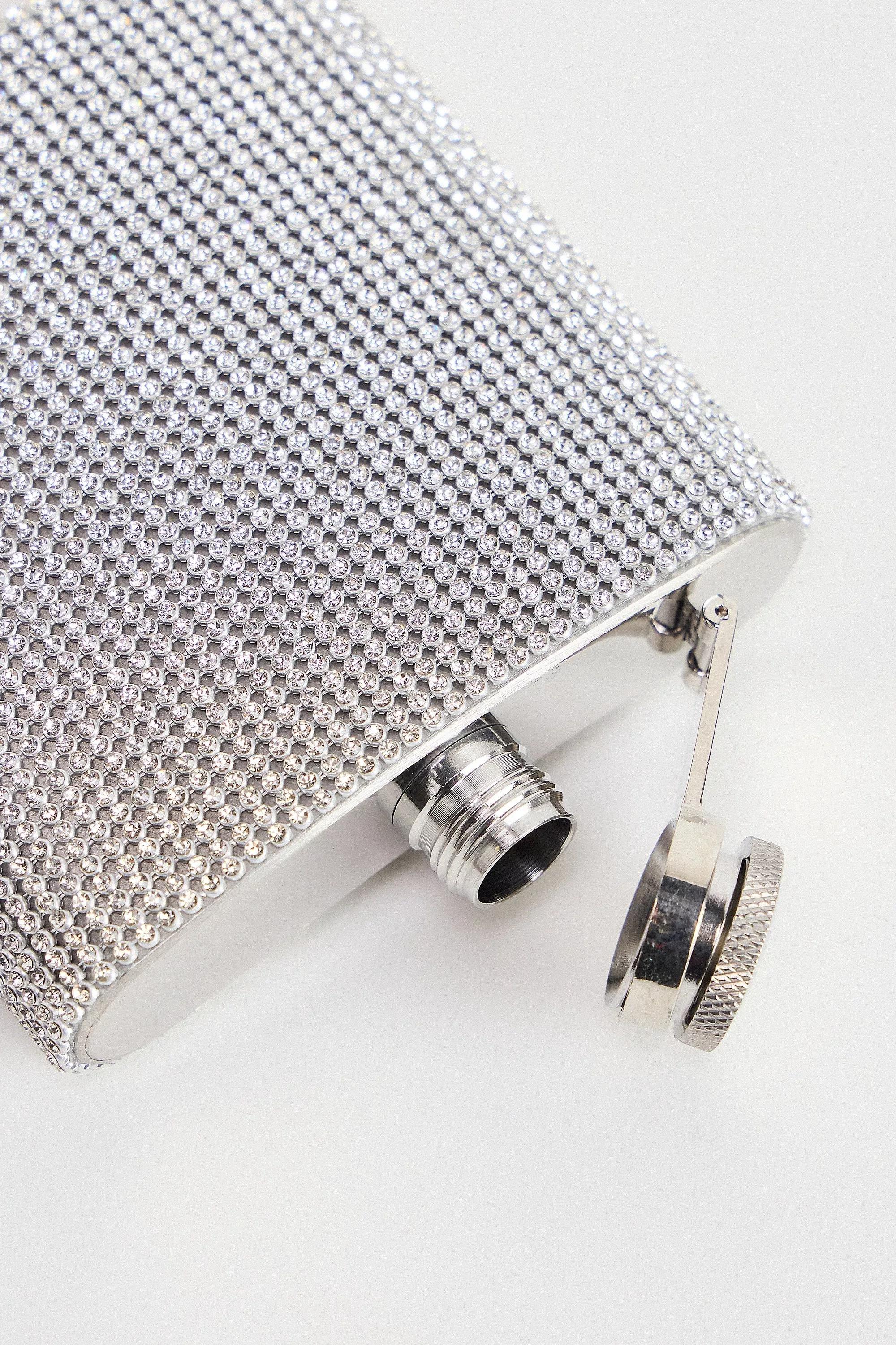 Silver Uo Glitter Hip Flask, SLVR, large image number 1