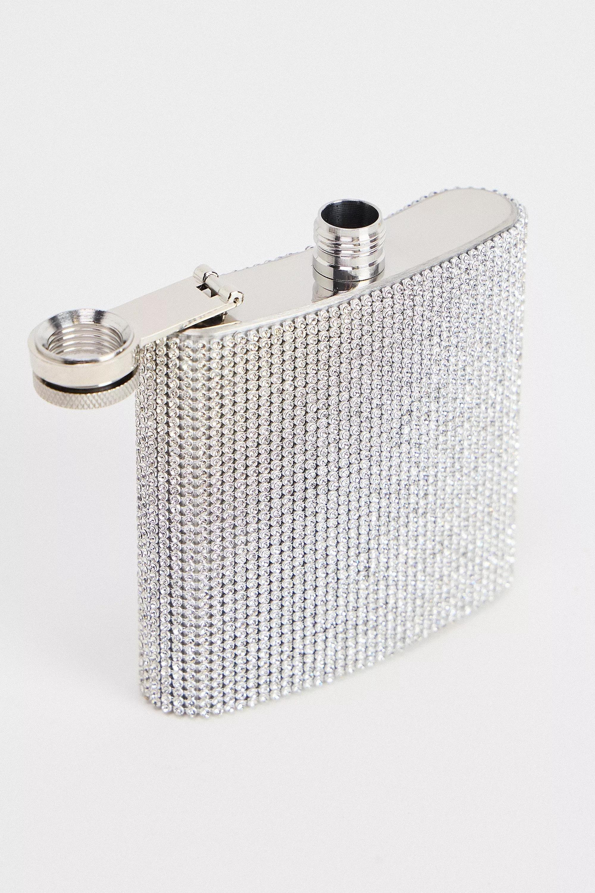 Silver Uo Glitter Hip Flask, SLVR, large image number 2