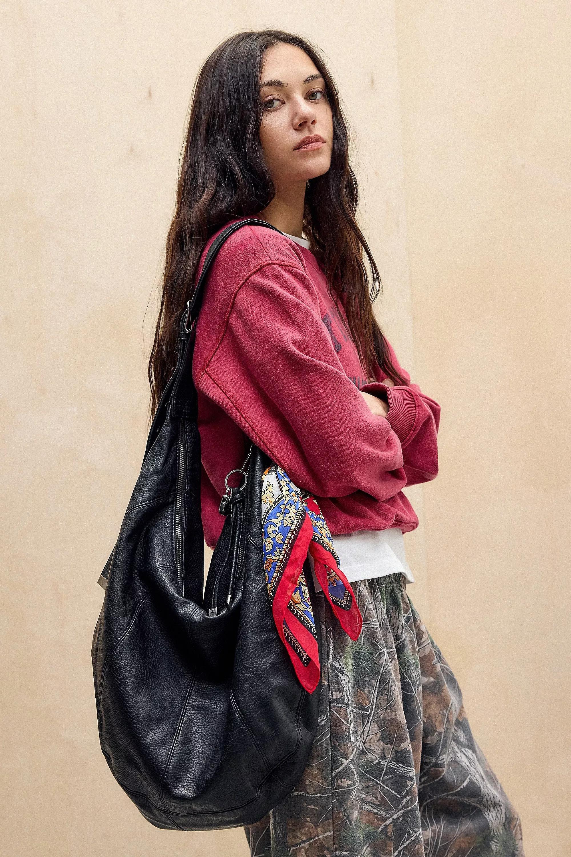 Black Uo Casie Large Faux Leather Sling Bag, BLK, medium