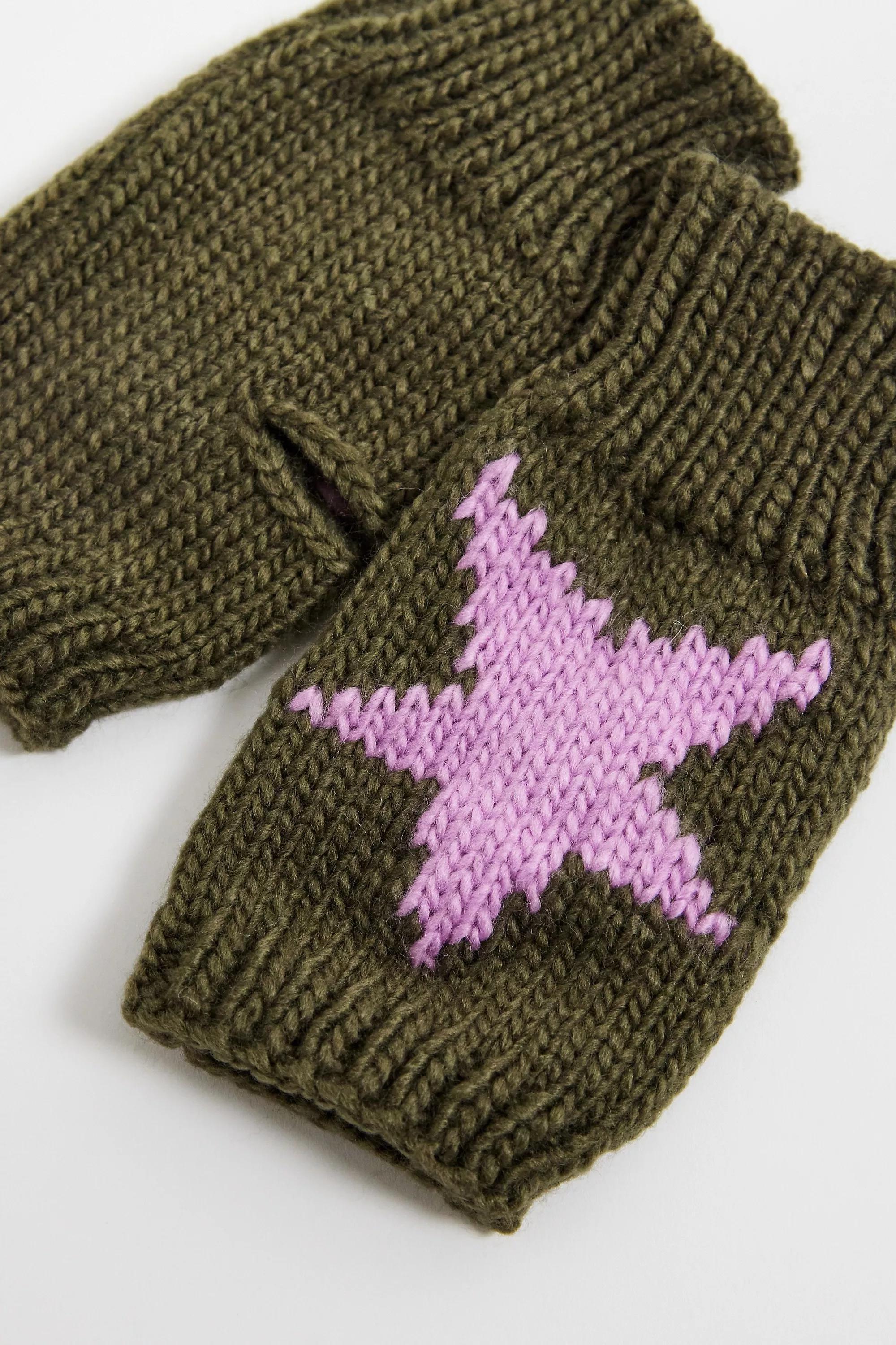 Green Uo Star Chunky Knit Fingerless Gloves, GRN, large image number 4