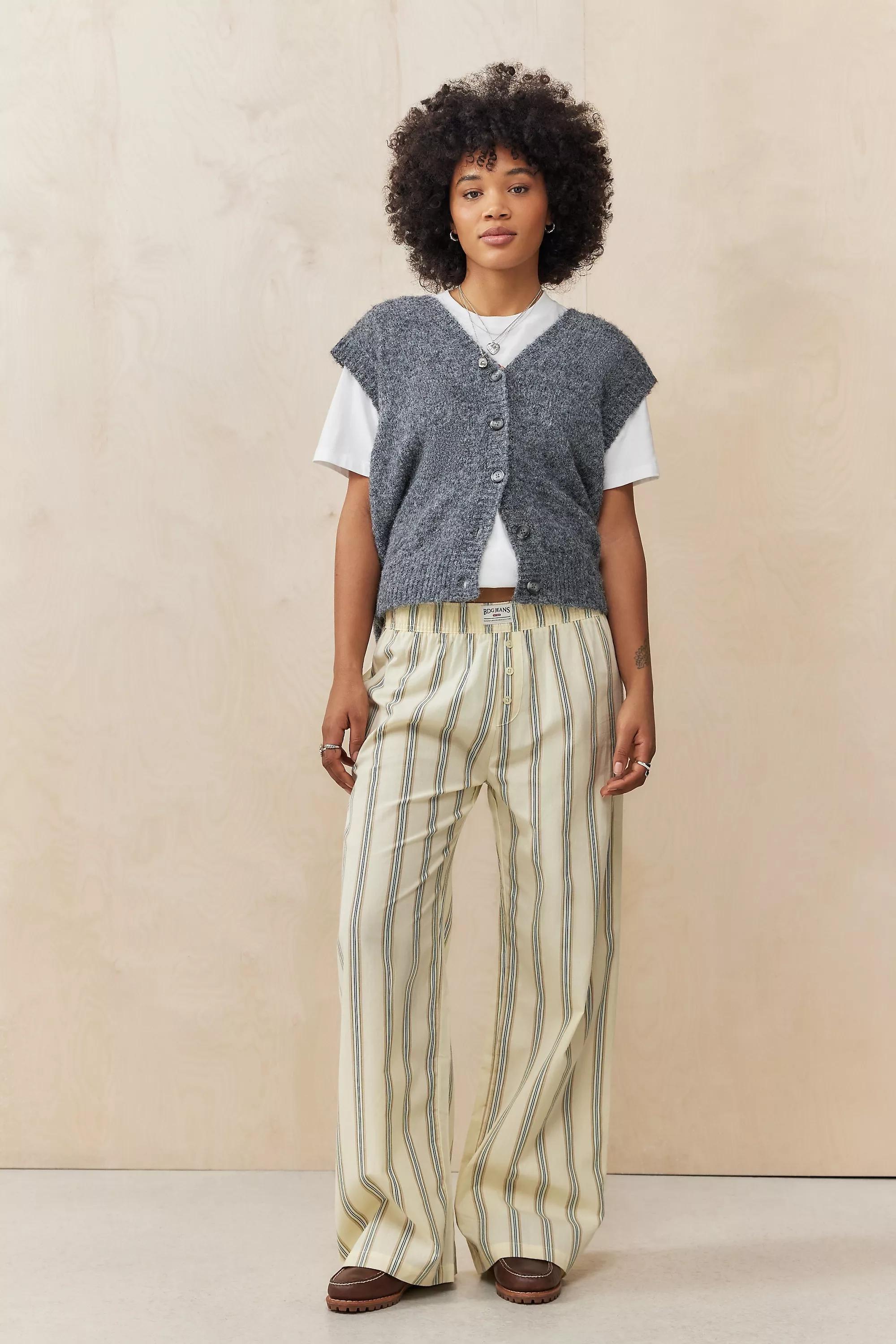 Yellow Bdg Striped Straight Leg Trousers, , large image number 1