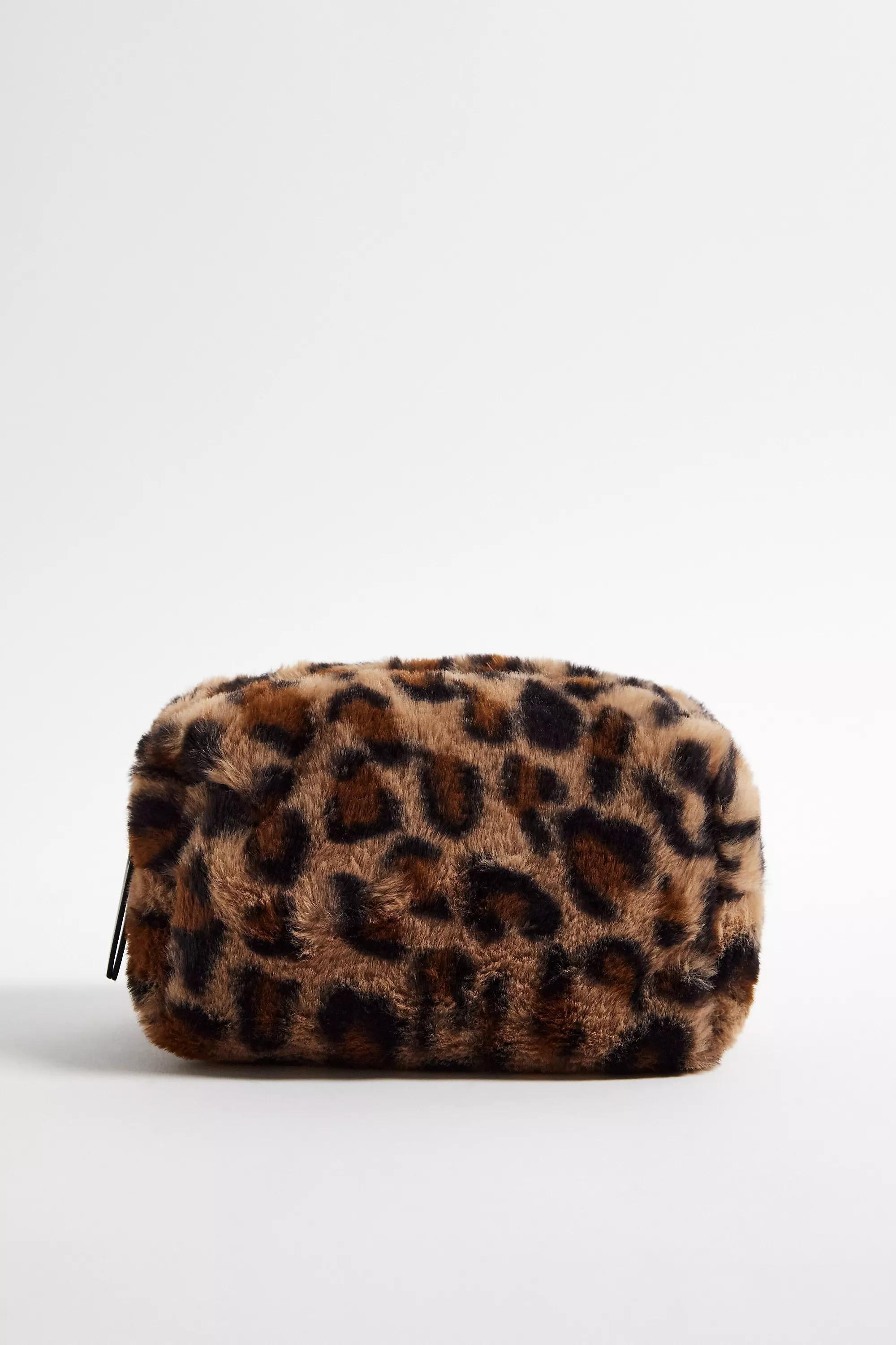 Brown Uo Leopard Print Fur Makeup Bag, BRN, large image number 0