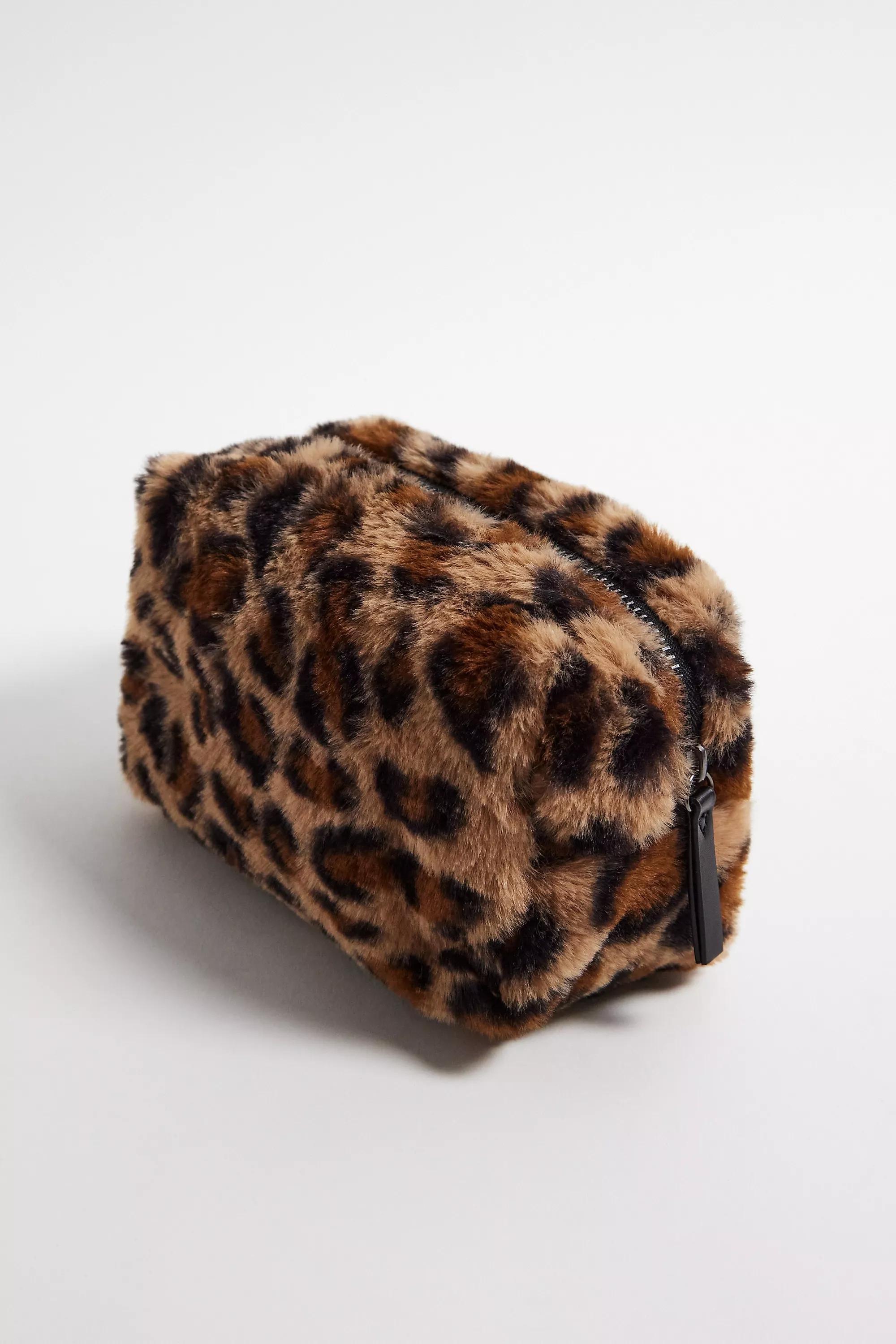 Brown Uo Leopard Print Fur Makeup Bag, BRN, large image number 2