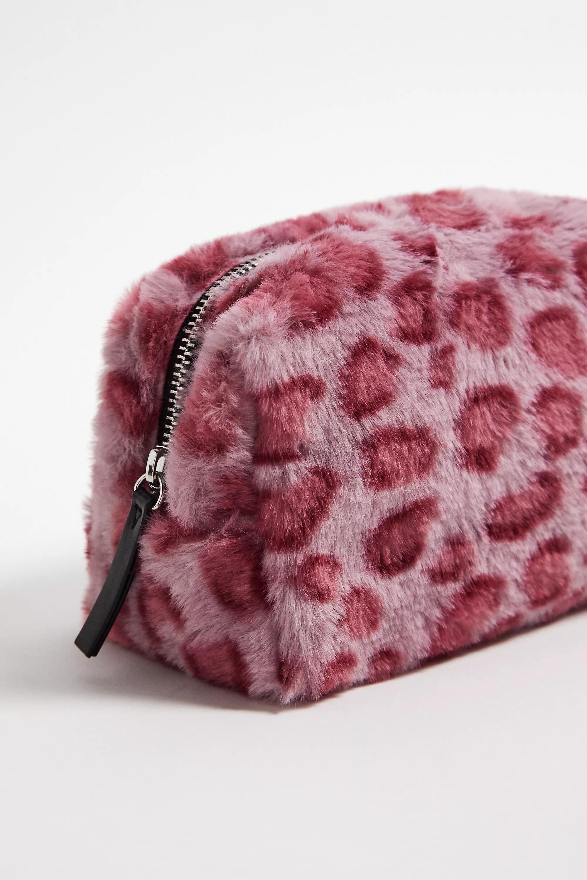 Pink Uo Leopard Print Fur Makeup Bag, PINK, large image number 2