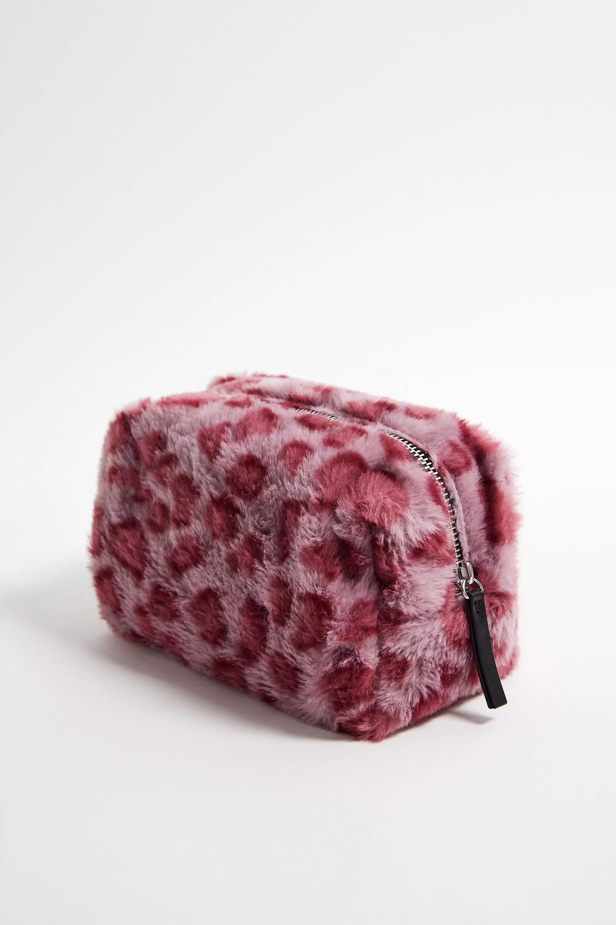Pink Uo Leopard Print Fur Makeup Bag, PINK, large image number 3
