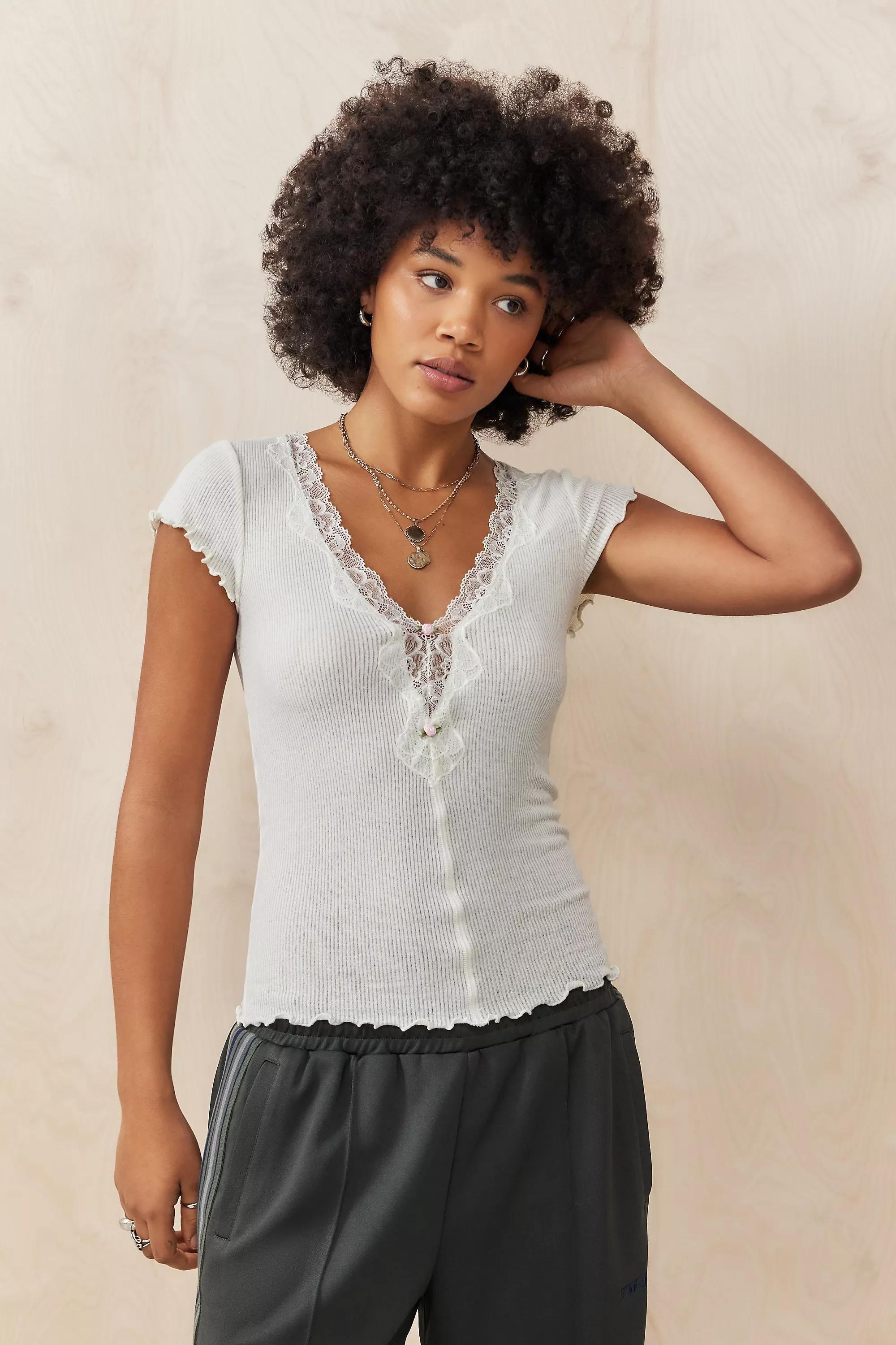 Ecru Out From Under Short Sleeve Top, , large image number 0