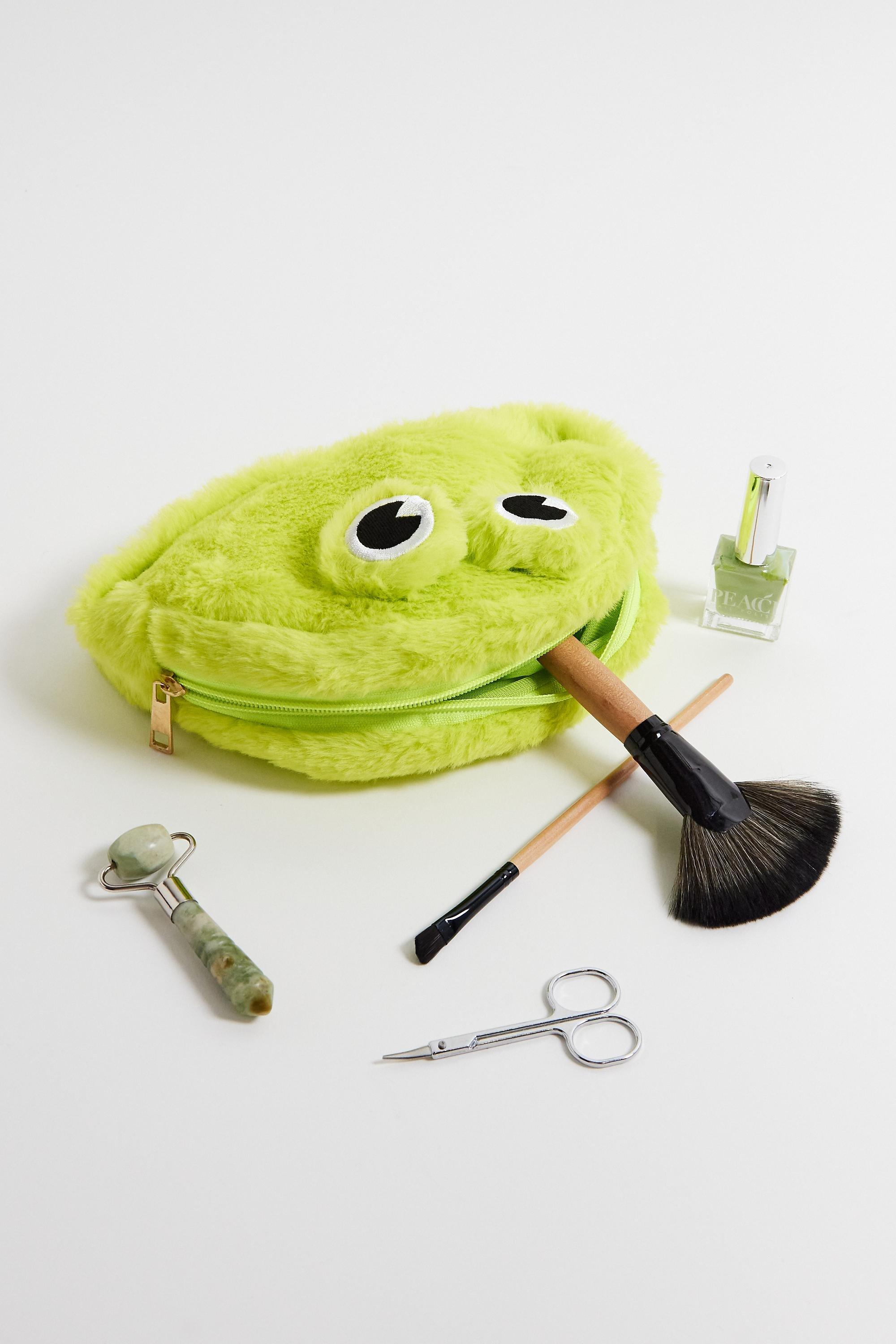 Green Uo Novelty Frog Faux Fur Makeup Bag, GRN, large image number 1